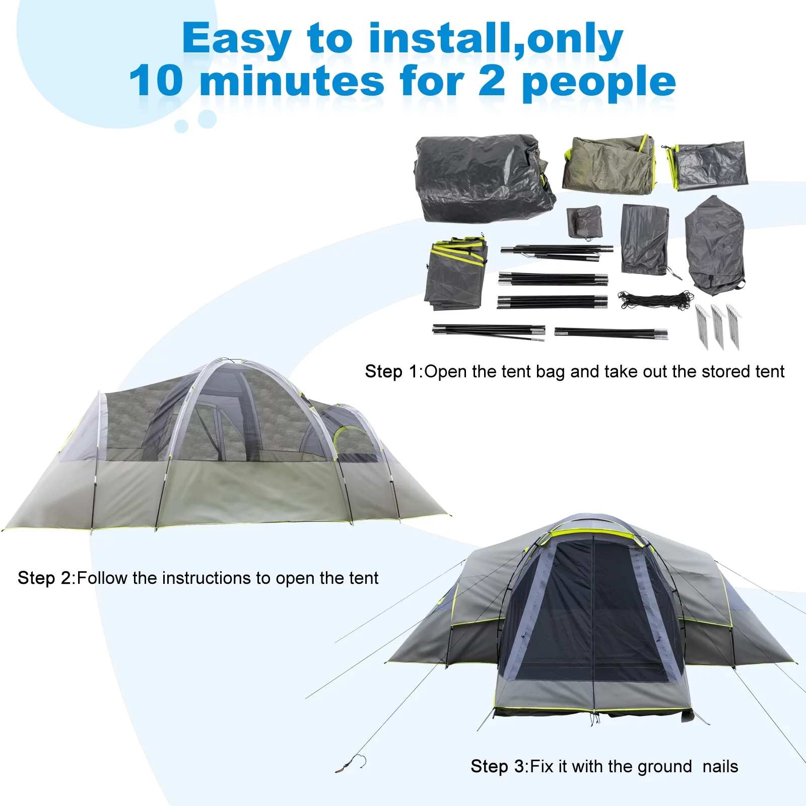 SalonMore 10 Person Tent for Camping Waterproof Family Cabin Tent with Top Rainfly - Womvr
