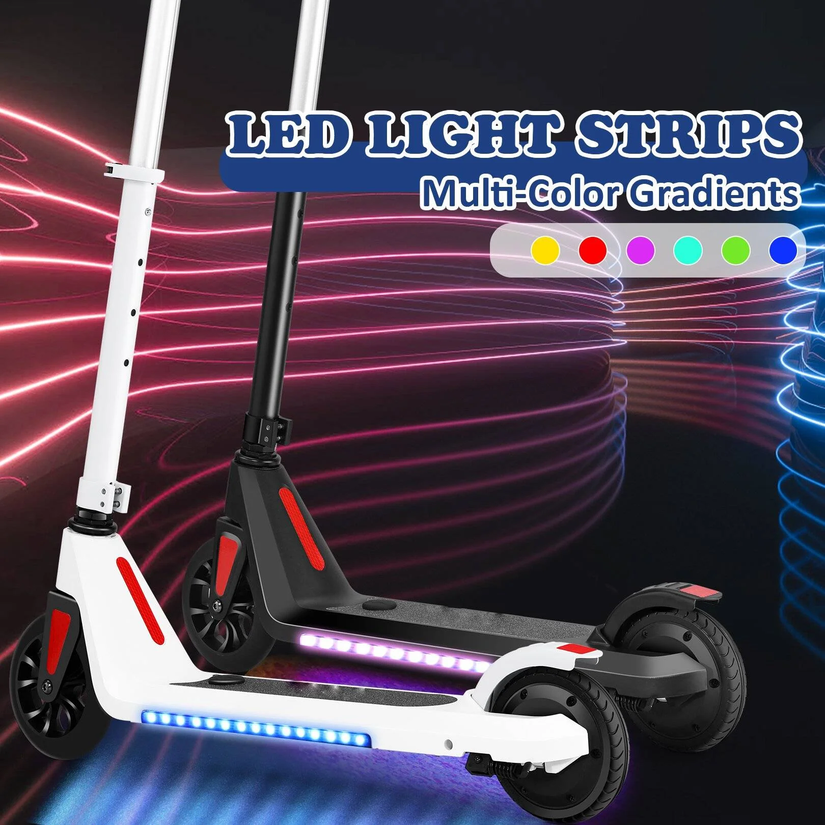 120W Electric Scooter | 2 Speeds and Height Adjustable | Max Load 110lbs | Vibrant Rainbow Wheel for Kids Ages 6+ - Womvr