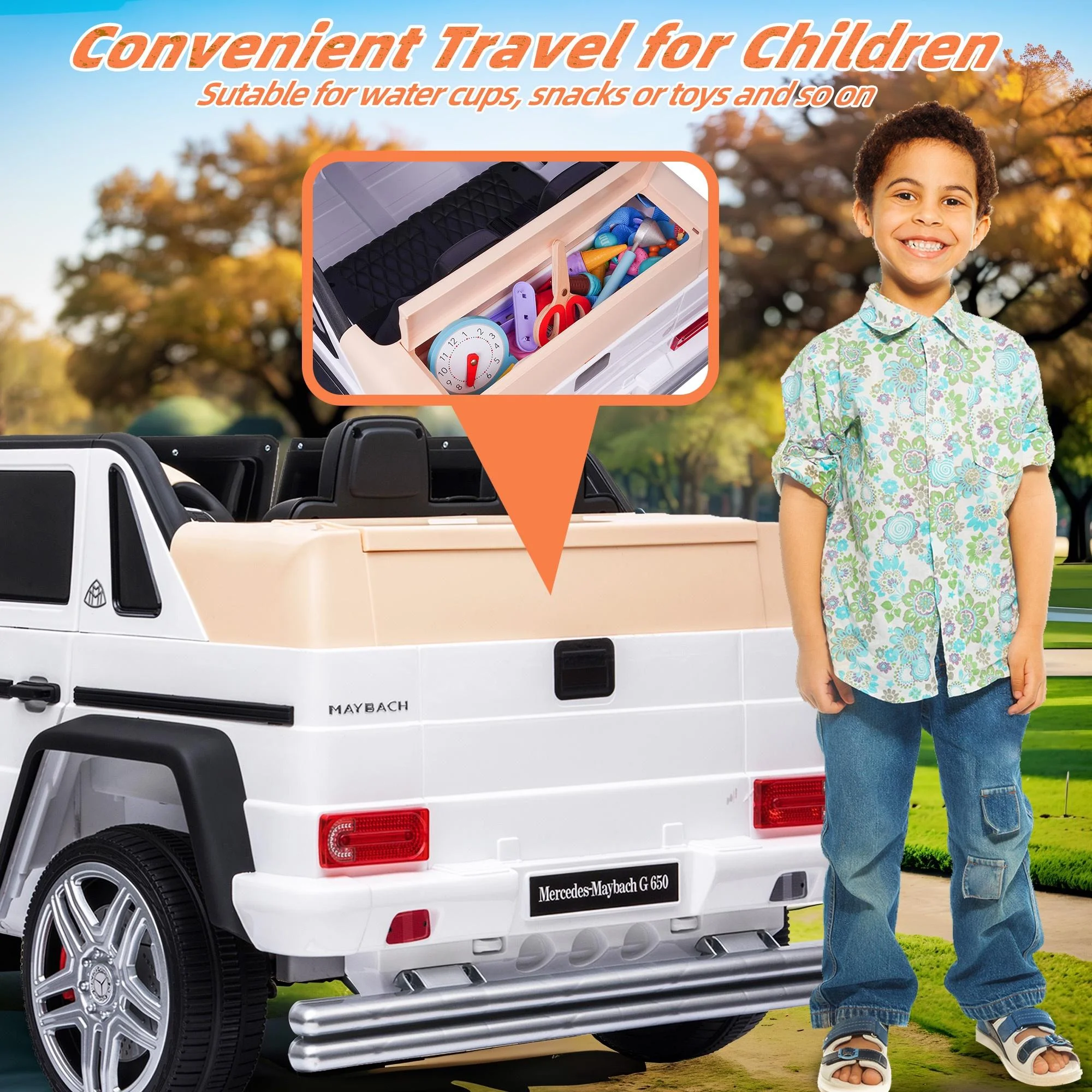 24V Ride on Car with Remote Control for Kids Mercedes Benz Ride on Car Toy for Boys and Girls 3-6 Years Old, Electric Vehicle, Bluetooth, LED Light, White - Womvr