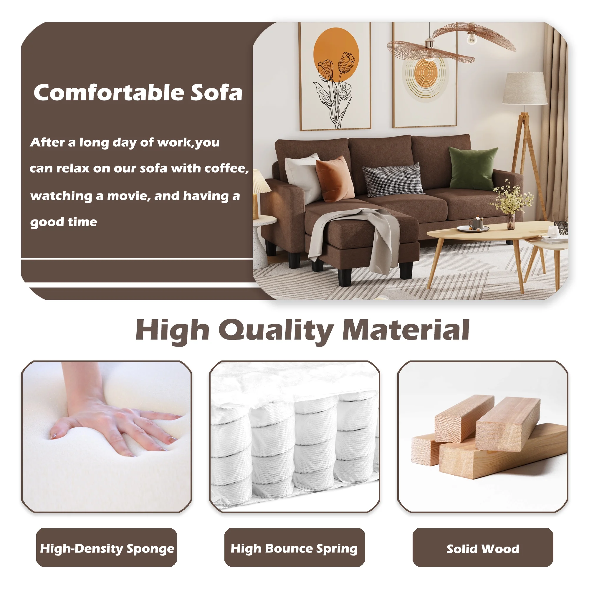 Homall Convertible Sectional Sofa Couch, Modern Linen Fabric L-Shaped Couch 3-Seat Sofa Sectional with Reversible Chaise for Small Living Room, Apartment and Small Space, Dark Gray - Womvr