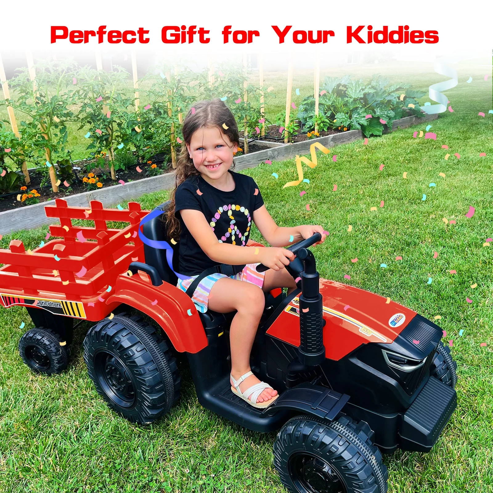 Hikiddo 24 Volt Ride on Toys, Kids Electric Ride On Tractor with Trailer & Remote - Green - Womvr