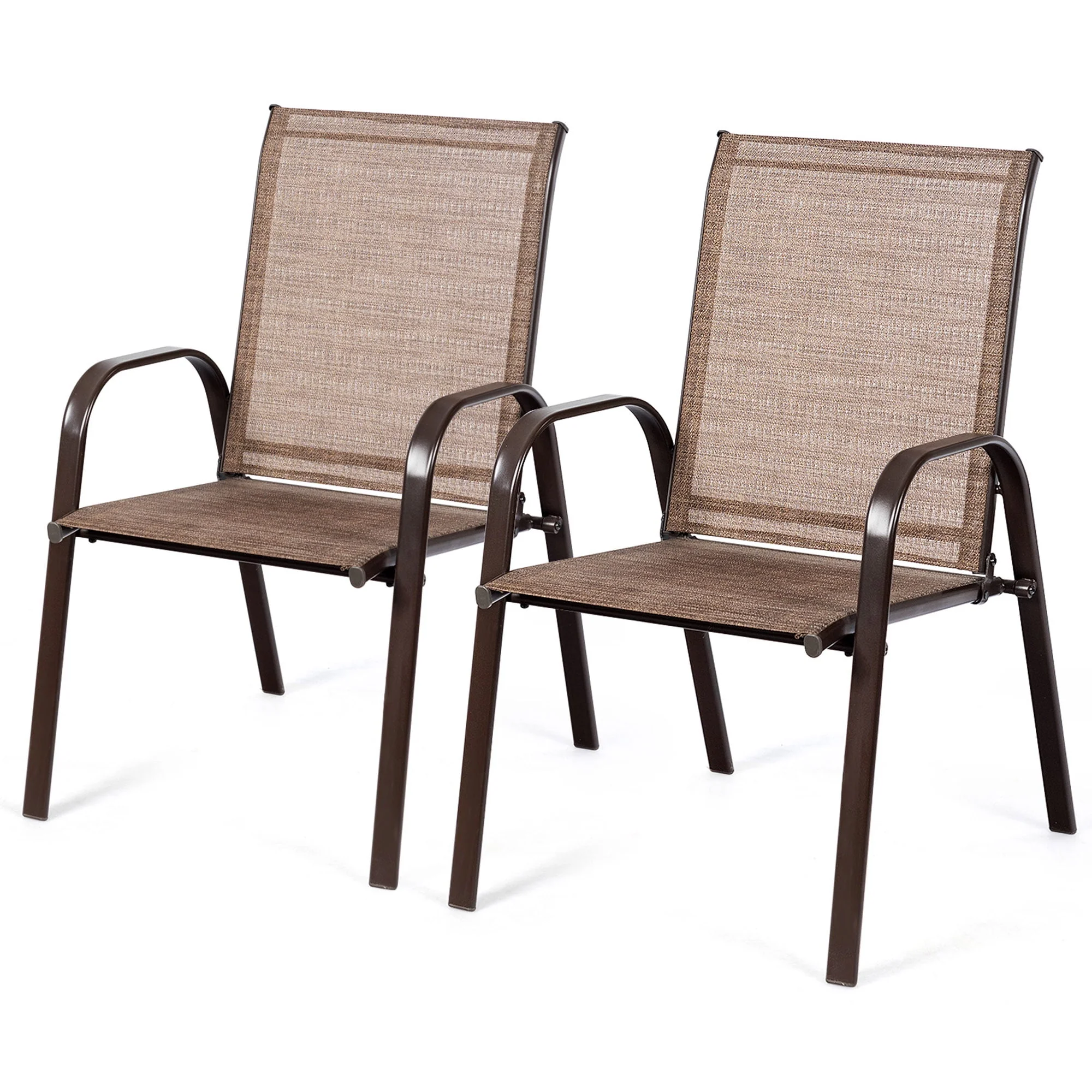 Gymax Set of 2 Patio Chairs Dining Chairs w/ Steel Frame Yard Outdoor Grey - Womvr