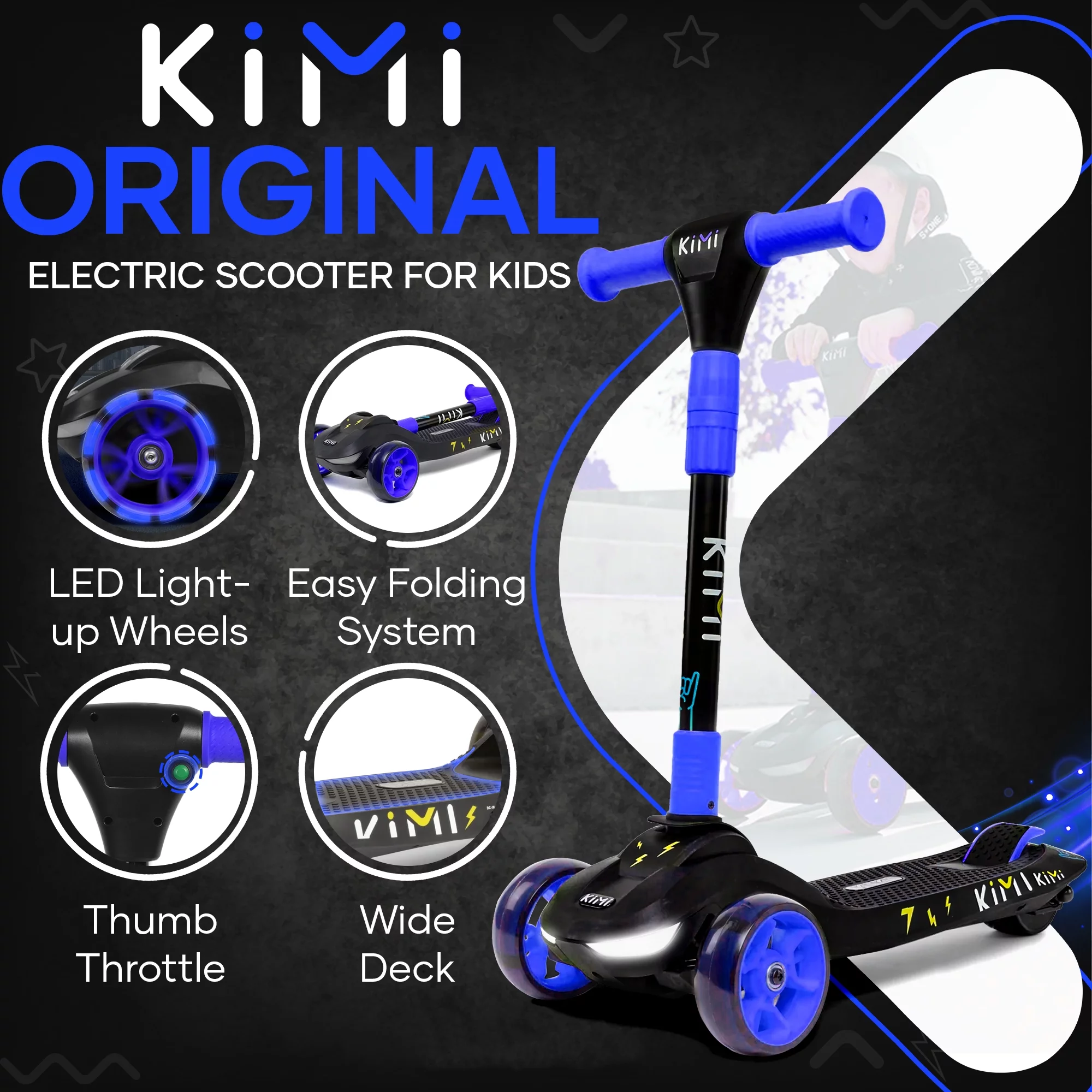 Kimi Kids 3-Wheel Electric Scooter, Ages 2-9, 5Mph, Lights, 10 Miles Range - Womvr