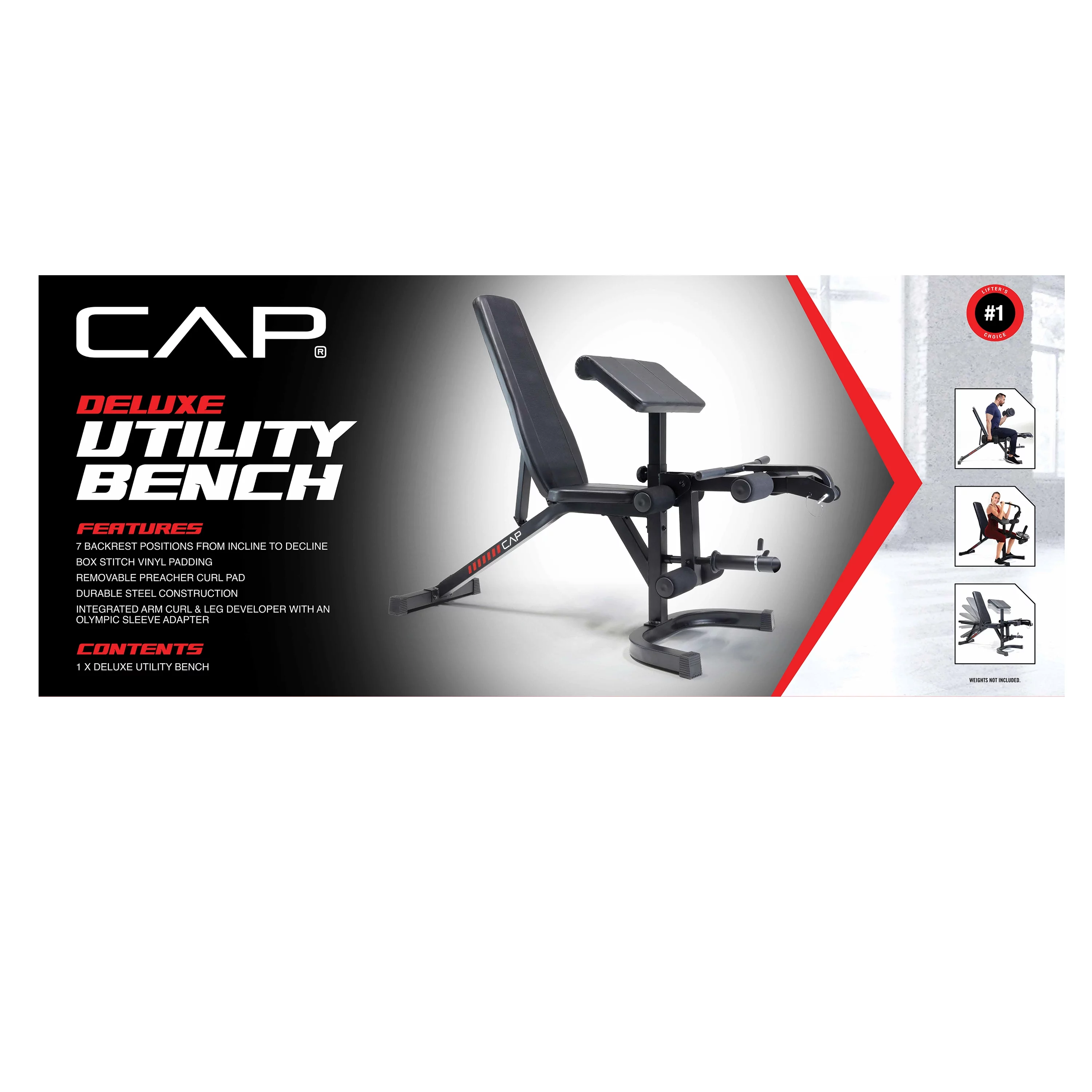 CAP Deluxe Adjustable Utility Weight Bench with Preacher Curl and Leg Press Attachment - Womvr