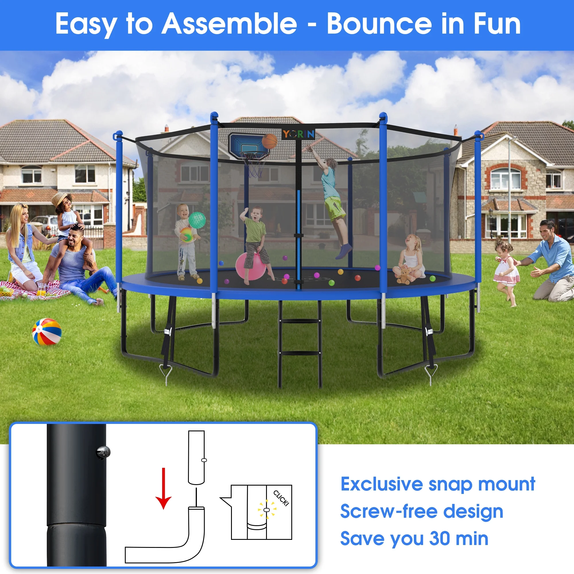 YORIN Trampoline 12FT for Kids Adults with Enclosure Net, 1200LBS Round Outdoor Trampoline with Basketball Hoop, Ladder, Galvanized Anti-Rust Coating Backyard Recreational Trampoline - Womvr