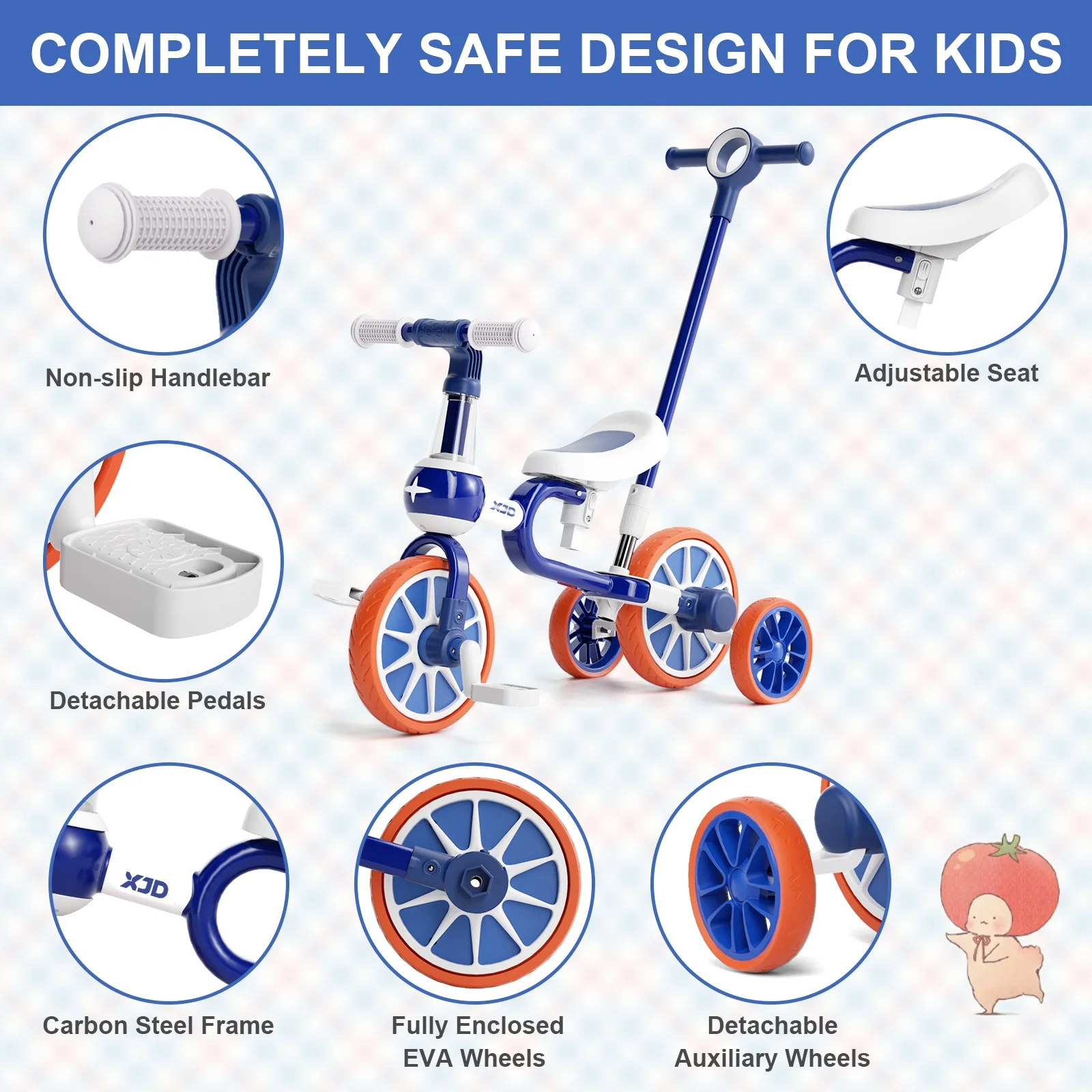 XJD 7 in 1 Toddler Bike for 1 Year to 4 Years Old Kids, Toddler Tricycle Kids Trikes Tricycle, Gift & Toys for Boy & Girl, Balance Training, Removable Pedals - Womvr