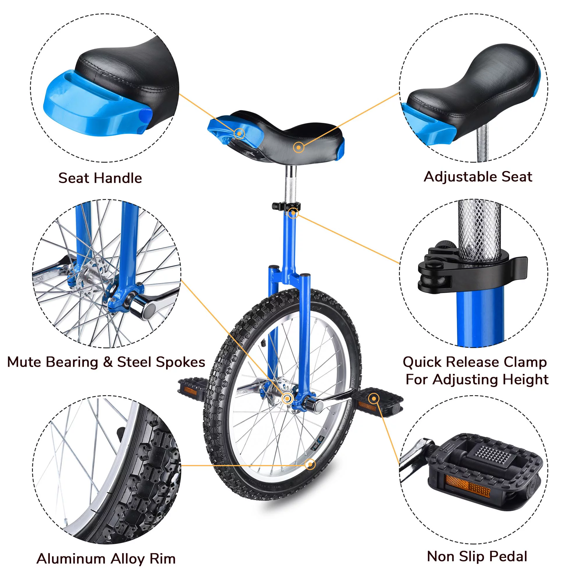 Yescom 18 In Wheel Outdoor Unicycle Skid-proof Tire Fitness Bicycle Balance Training for Adults Teenagers Kids, Silver - Womvr