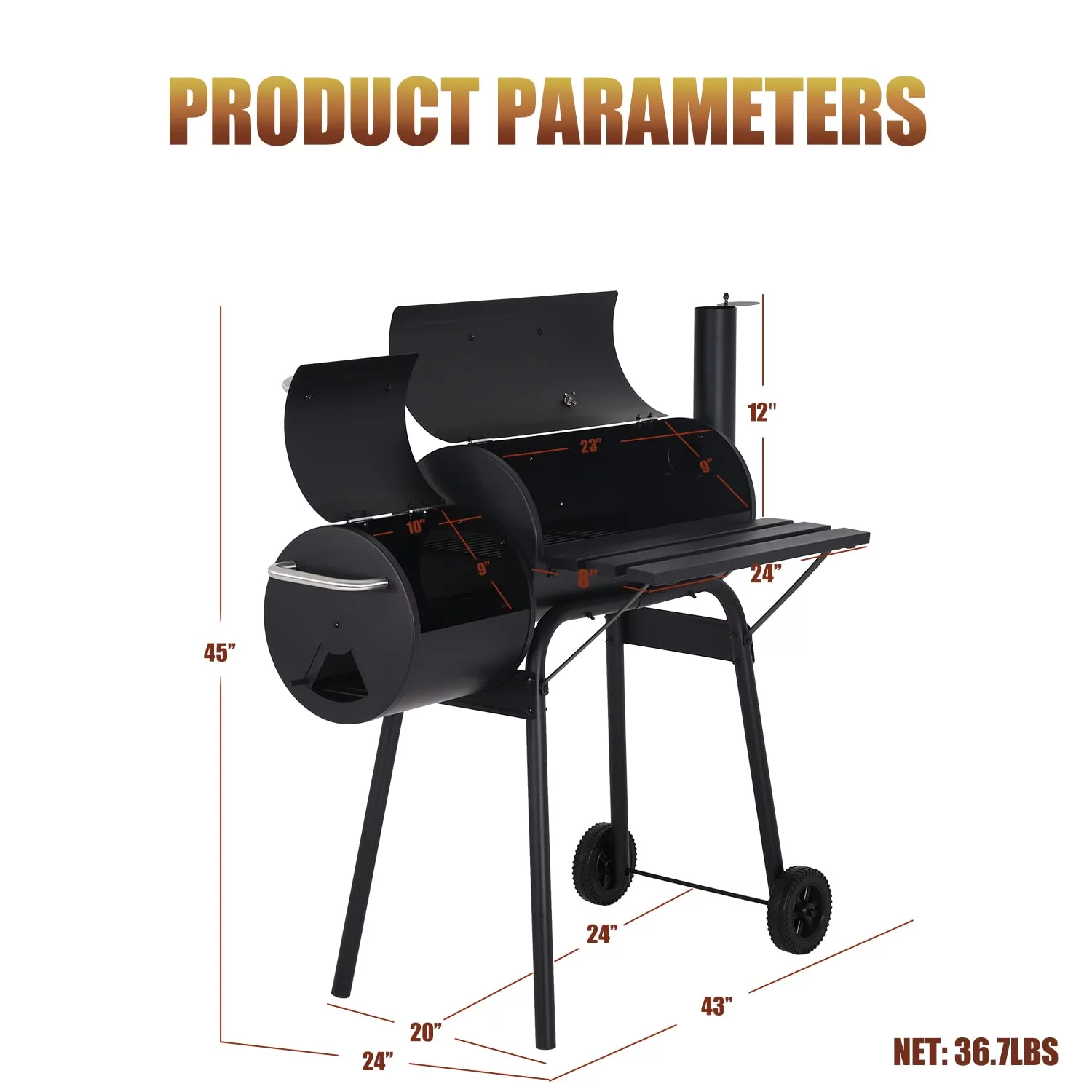 Dkelincs 43'' Charcoal Grill with Wheels and Side Fire Box -BBQ Grill Perfect for Camping, Outdoor Party and Picnics Portable Barbecue Grill for 6-10 People - Womvr