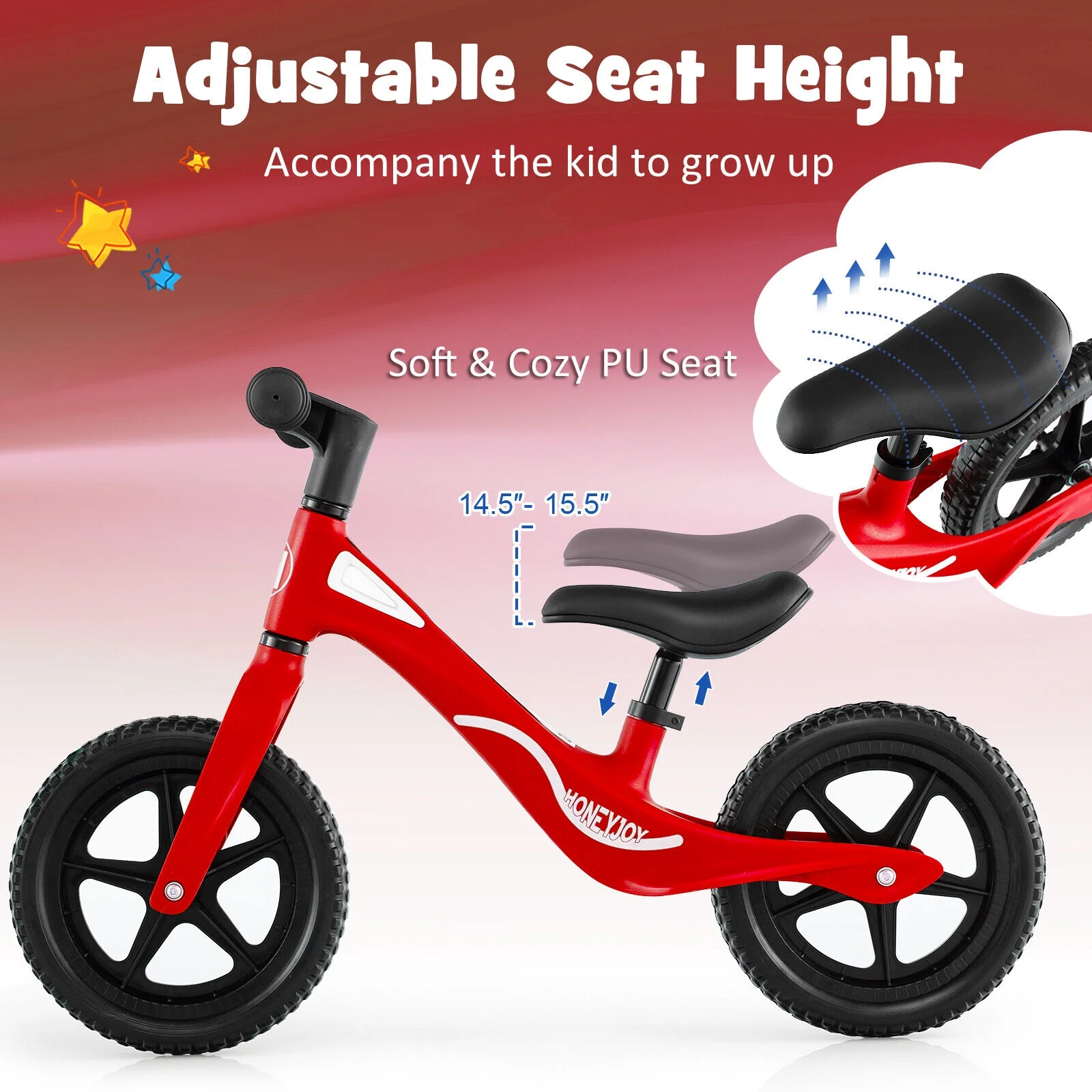 FONIRRA Kids Balance Bike, No Pedal Lightweight Toddler Training Bicycle with Adjustable Seat for 2-6 Years Old Boys and Girls, Red - Womvr