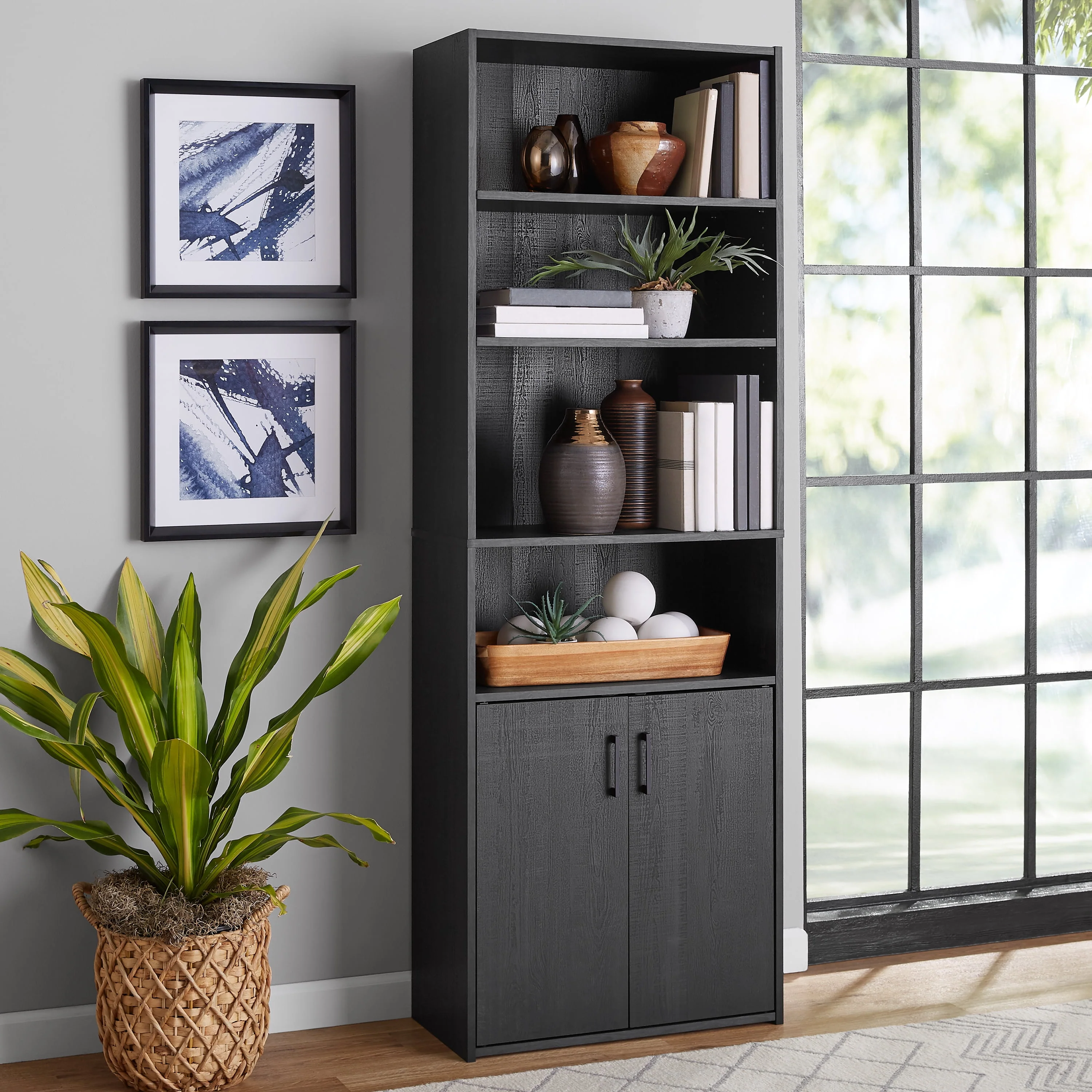 Mainstays Traditional 5 Shelf Bookcase with Doors, Soft White - Womvr