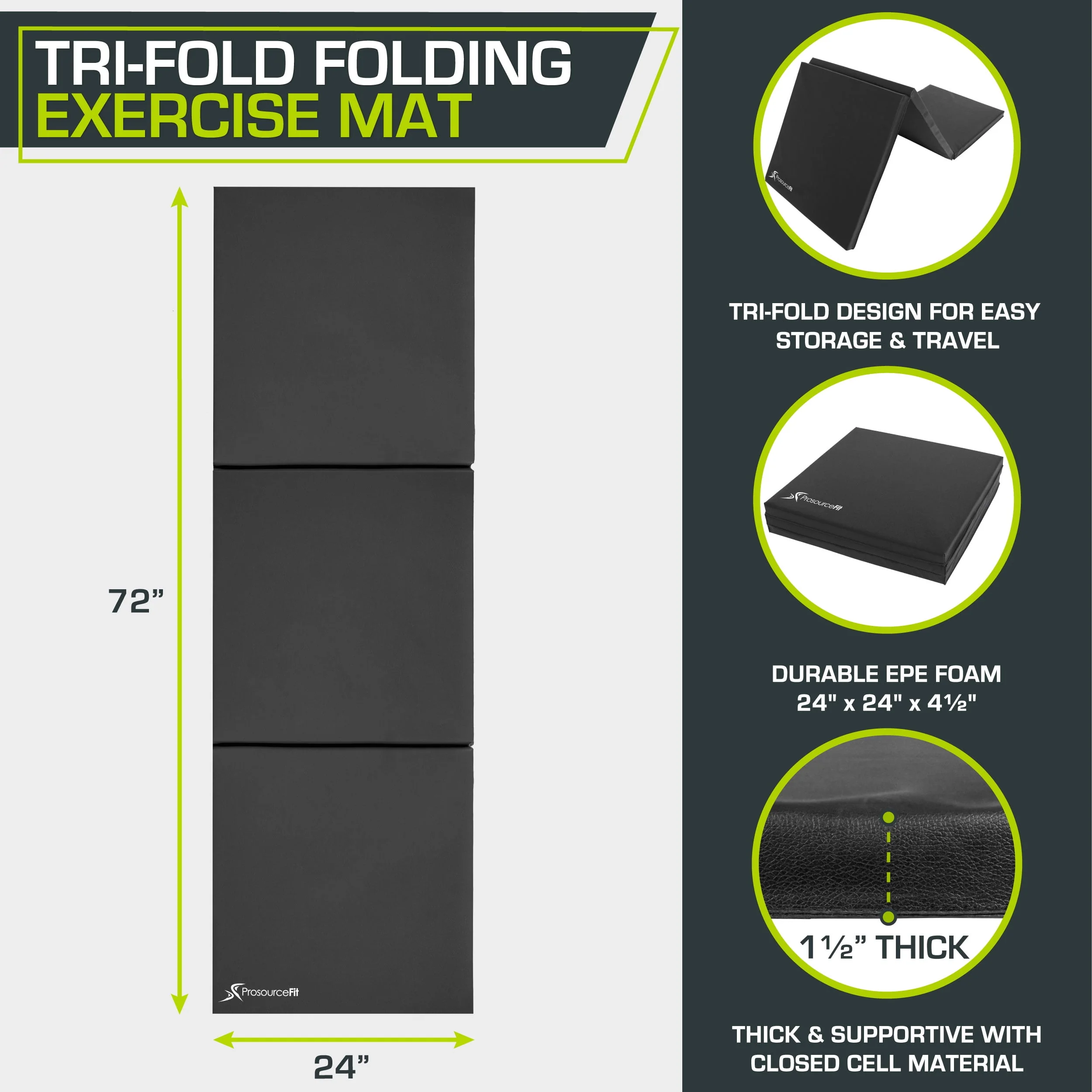 ProsourceFit Tri-Fold Folding Gymnastics Mat 6'x2' for Exercise - Womvr