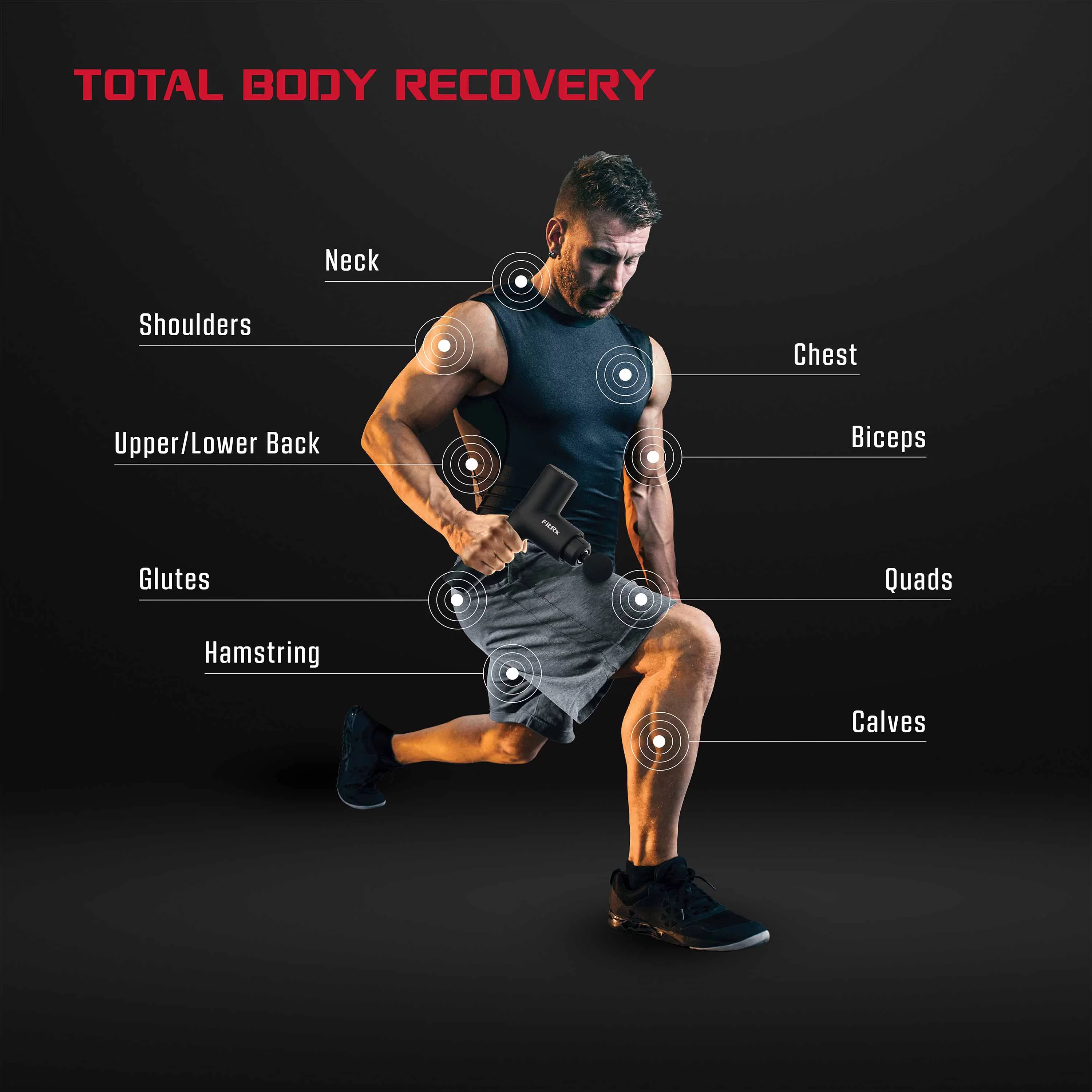 FitRx Neck and Back Massager, Handheld Percussion Massage Gun with Multiple Speeds and Attachments - Womvr