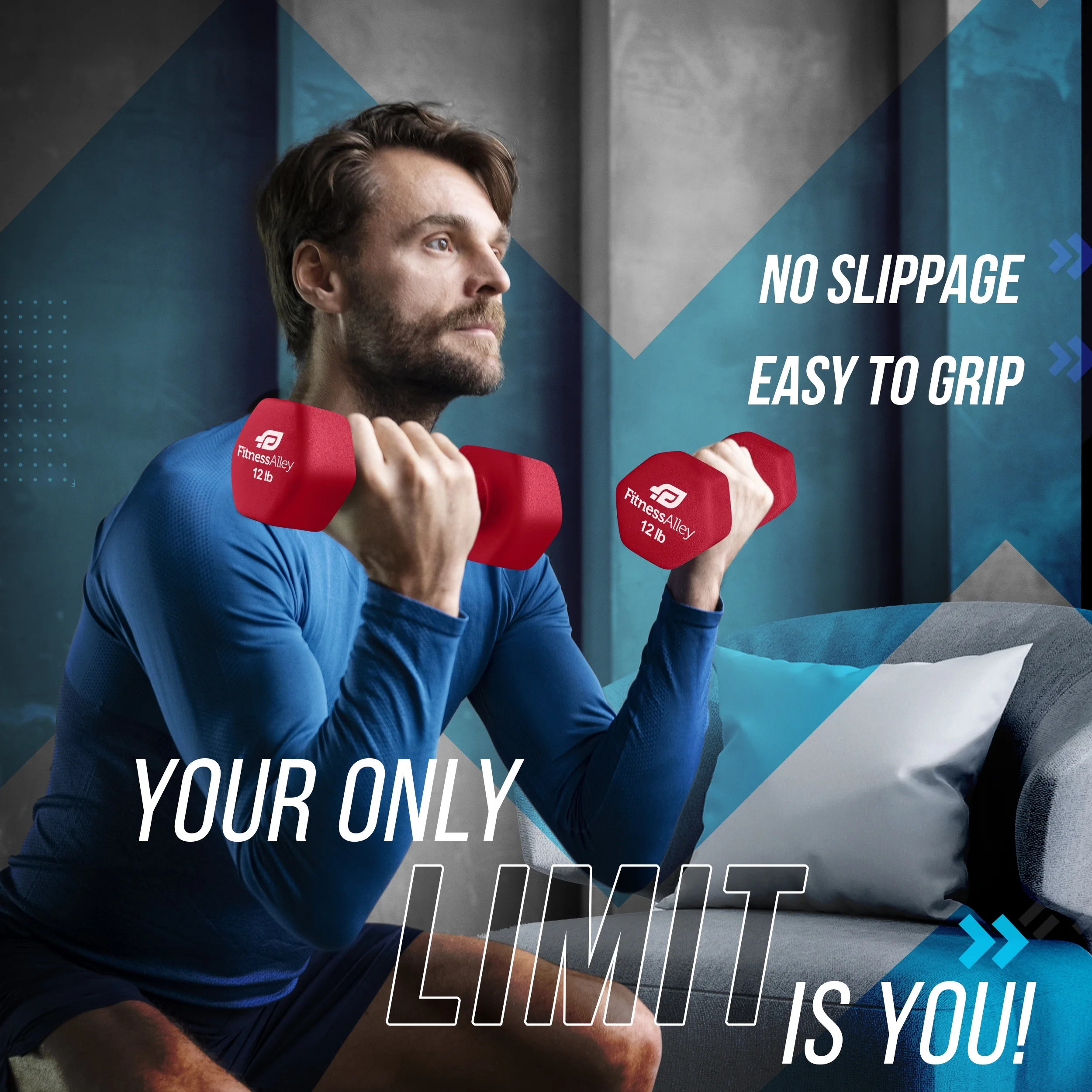 Fitness Alley Neoprene Coated Workout Dumbbells set of 2 �C Anti Roll, Non Slip with Smooth Grip Fitness & Exercise Dumbbells �C Hexagon Shaped Hand Weights (17.5 Pounds) - Womvr