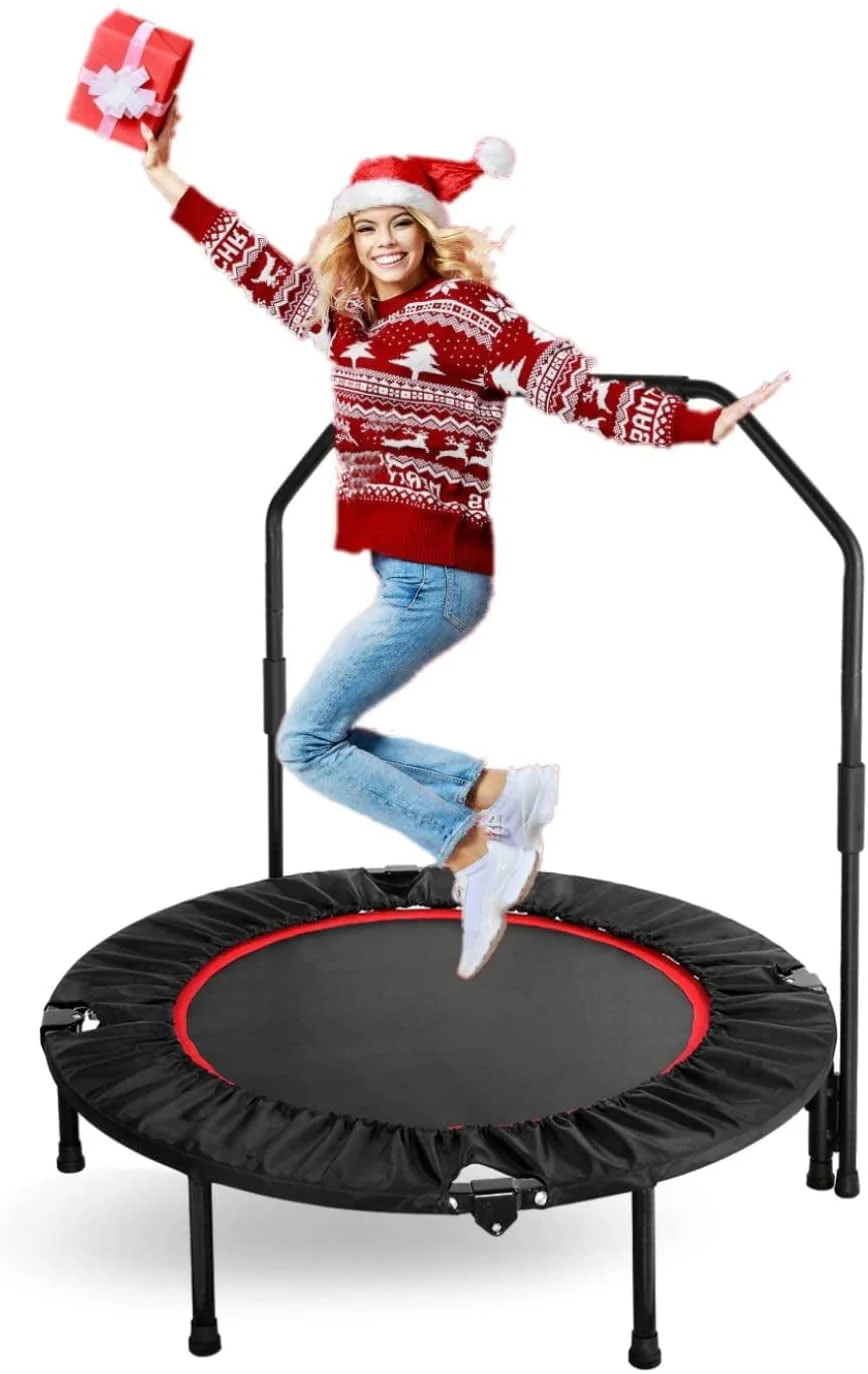 Arlopu 40'' Foldable Mini Trampoline, Fitness Rebounder with Adjustable Foam Handle, Exercise Trampoline for Adults Home Gym Workout, Max Load 330lbs - Womvr