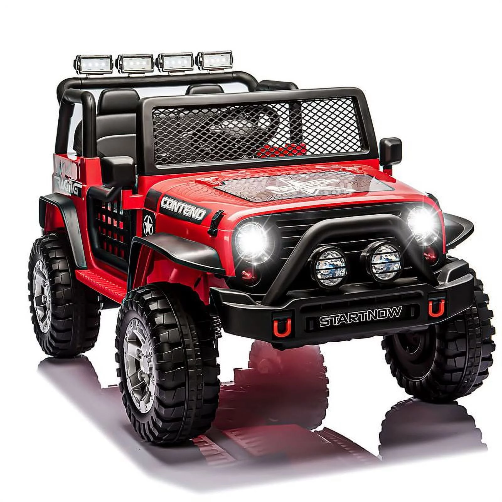 CAIDI 12 V Kids Ride On Truck, 2-Seater Battery Powered Toy Car w/ Remote Control, Spring Suspension, Bluetooth, LED Lights - Womvr