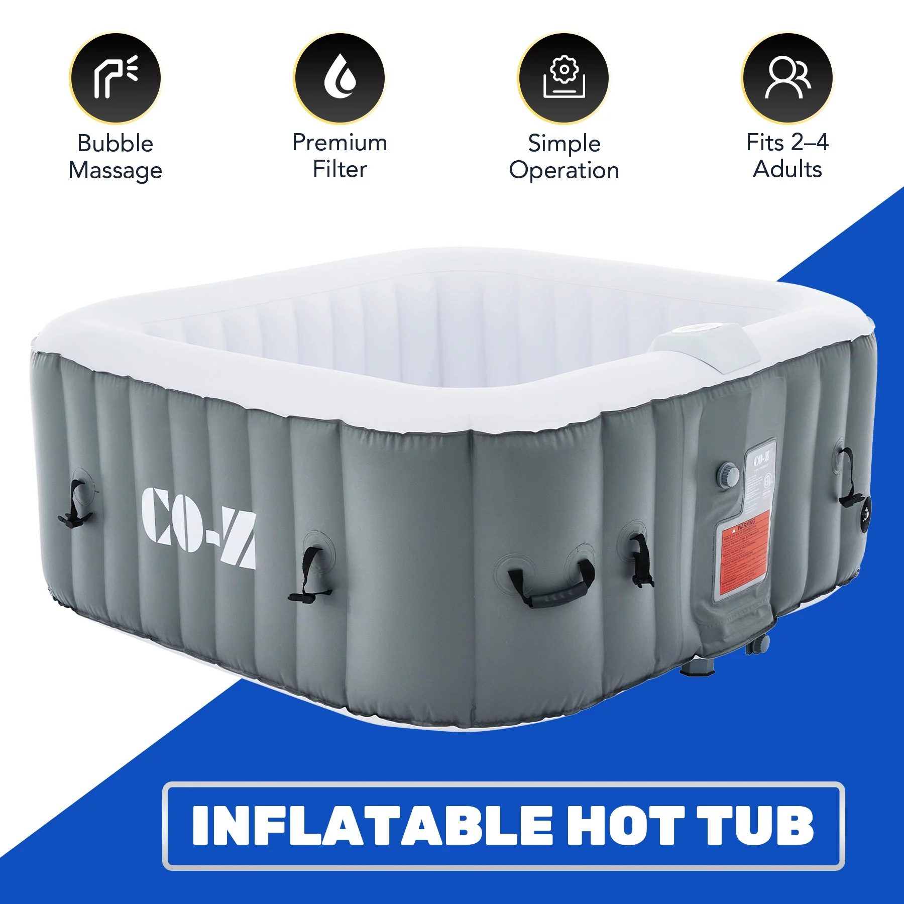 CO-Z 4-6 Person 7' Blow-Up Hot Tub with 130 Air Jets Cover Electric Pump Portable Pool, Gray - Womvr