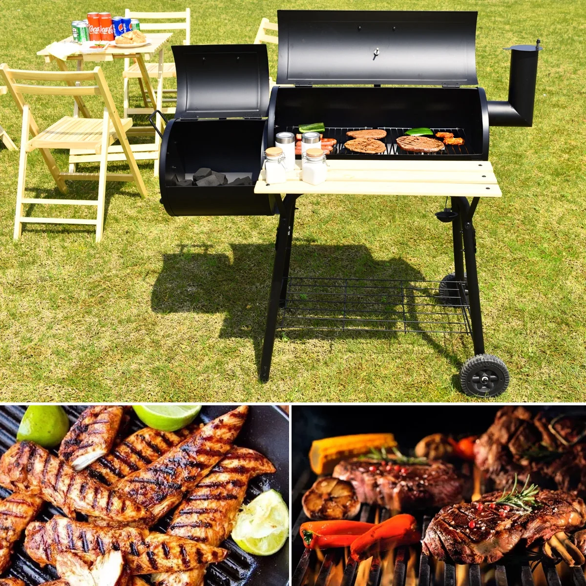 Costway Outdoor BBQ Grill Charcoal Barbecue Pit Patio Backyard Meat Cooker Smoker - Womvr