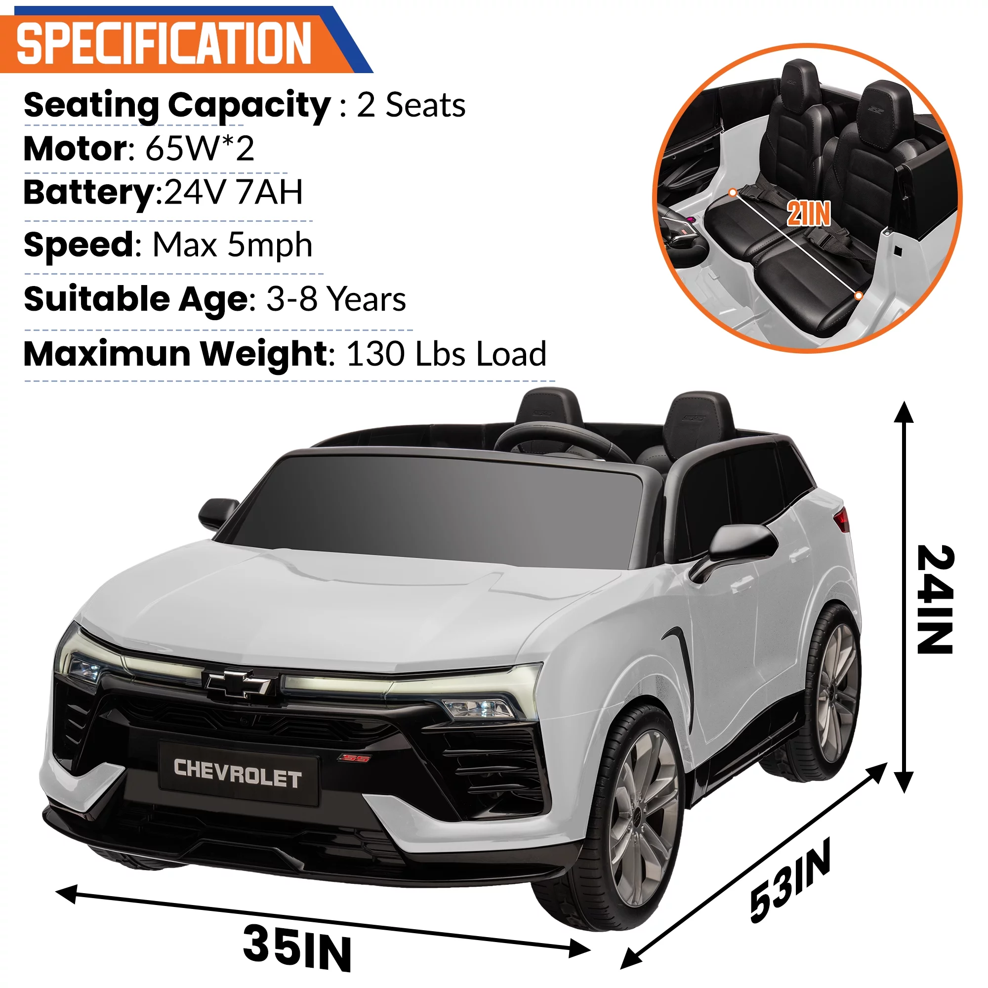 24V Kids Ride on Car, Licensed Chevrolet Blazer EV SS 2 Seater Ride on Toy Truck with Remote, Electric Cars for Kids Boys Girls, LED Lights,MP3 Music, Bluetooth Black - Womvr