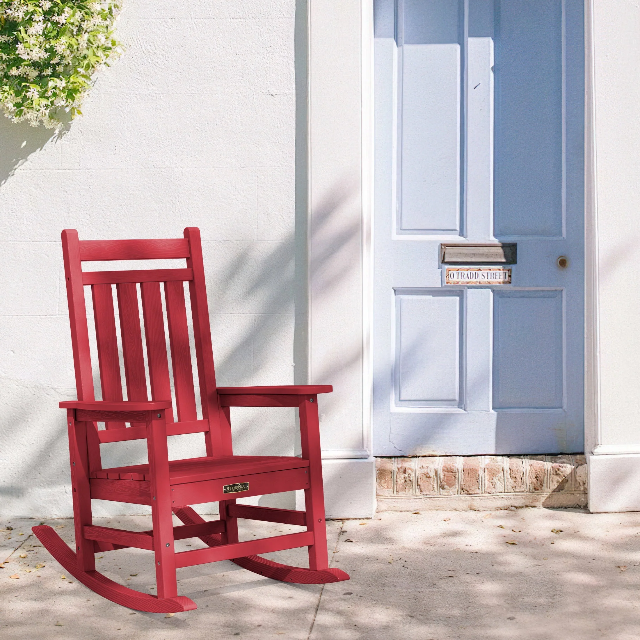SERWALL Outdoor Oversized Slat Rocking Chair, HDPE Plastic Porch Rocker, Gray - Womvr