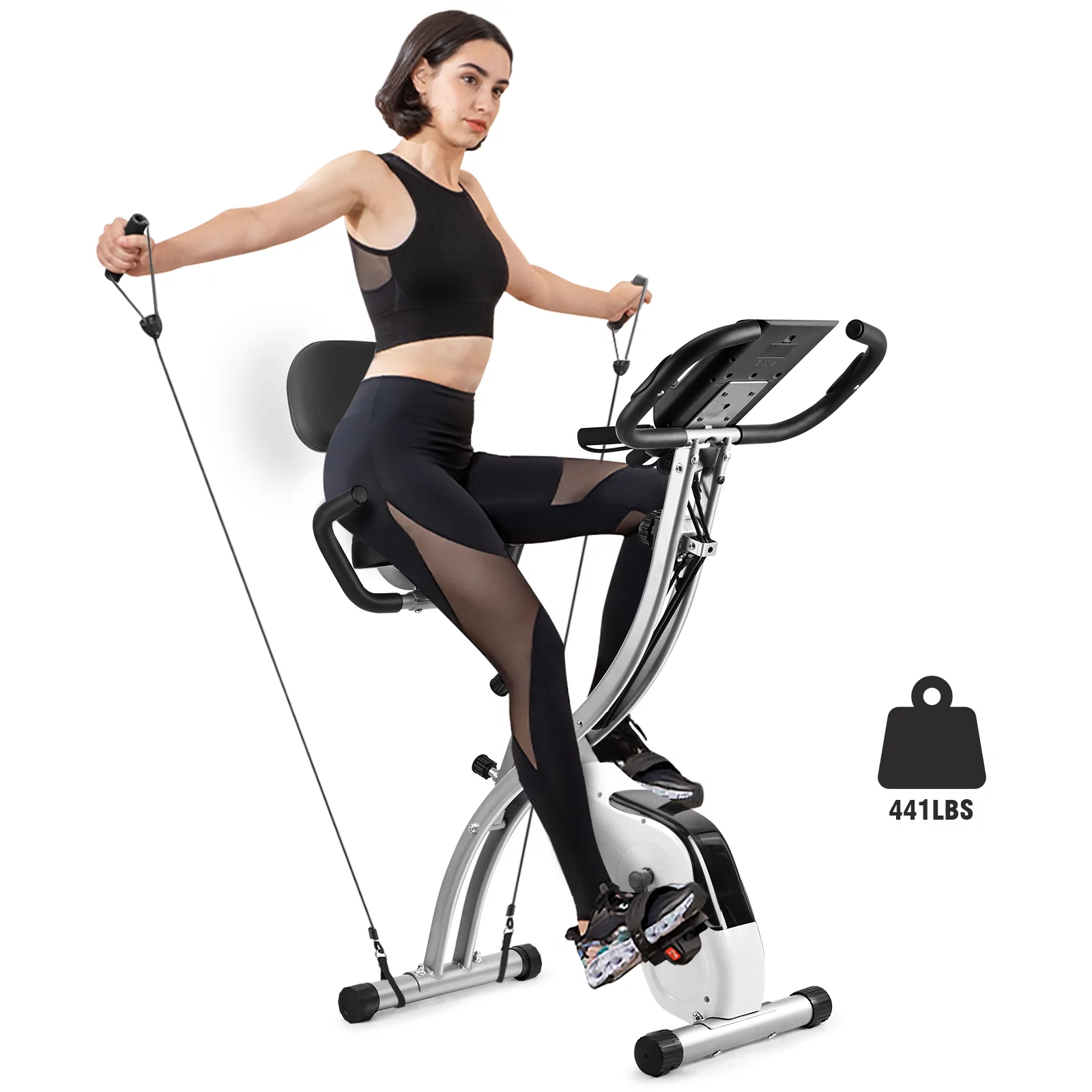 Wonder Maxi Exercise Bike Magnetic Fitness Cycle Folding Stationary Bike Indoor Home Use(White) - Womvr