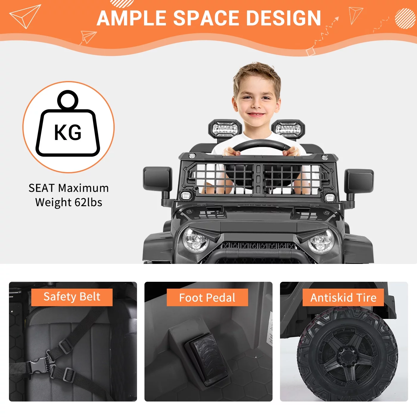 FUNTOK Kids 12V Electric Ride on Toy Car with Remote Control, Spring Suspension, DIY Stickers and Music Player - Womvr