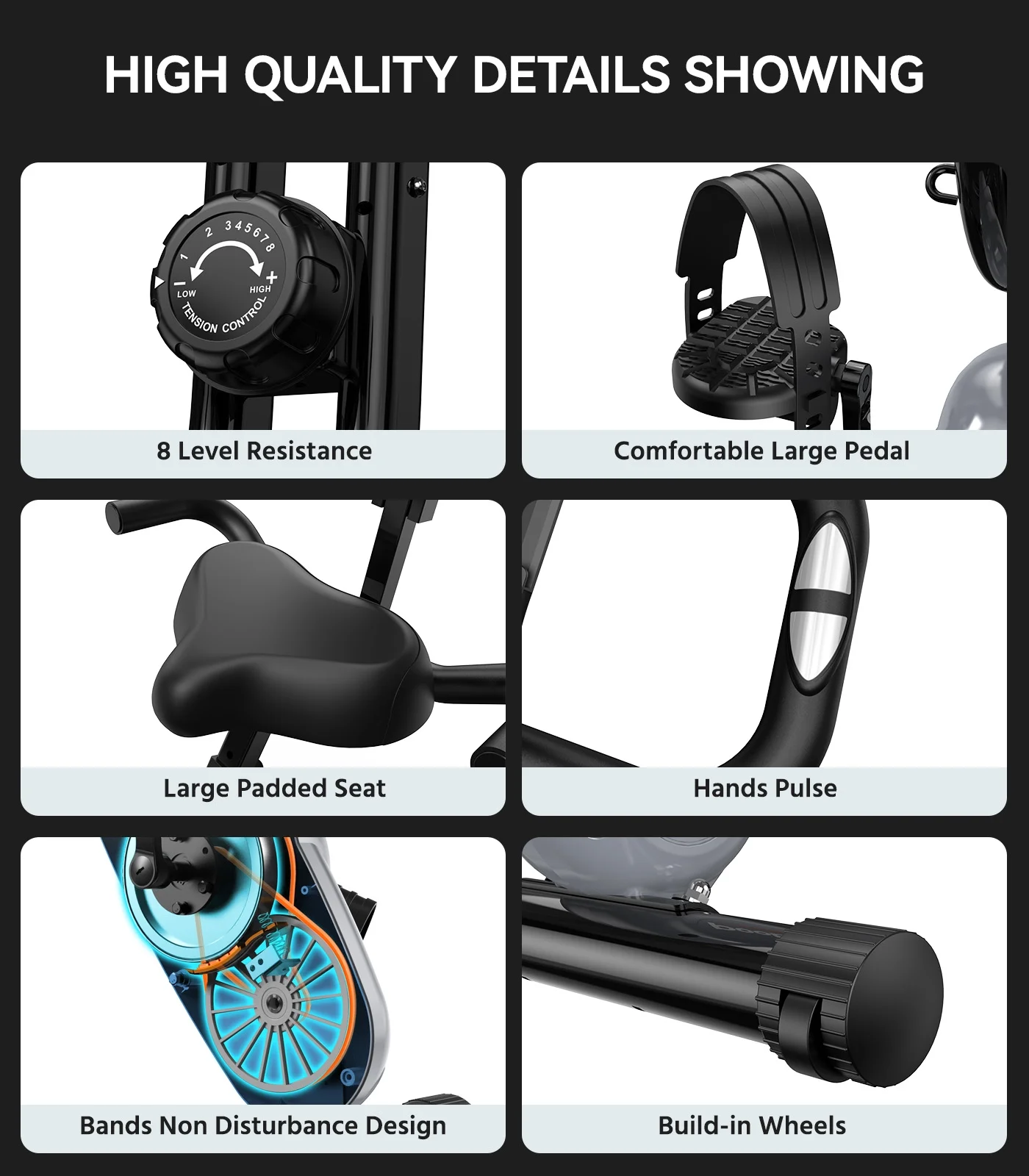 Pooboo 4in1 Folding Exercise Bike Indoor Cycling Bike Stationary Magnetic x Bike Gym Workout 300lb - Womvr