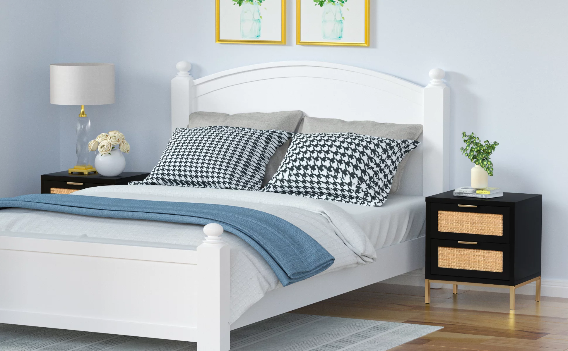Eumyviv Modern Farmhouse Nightstands with 2 Rattan Drawer,Wood Bedside Table Storage Cabinet for Bedroom, Living Room,Natural Oak H0021 - Womvr