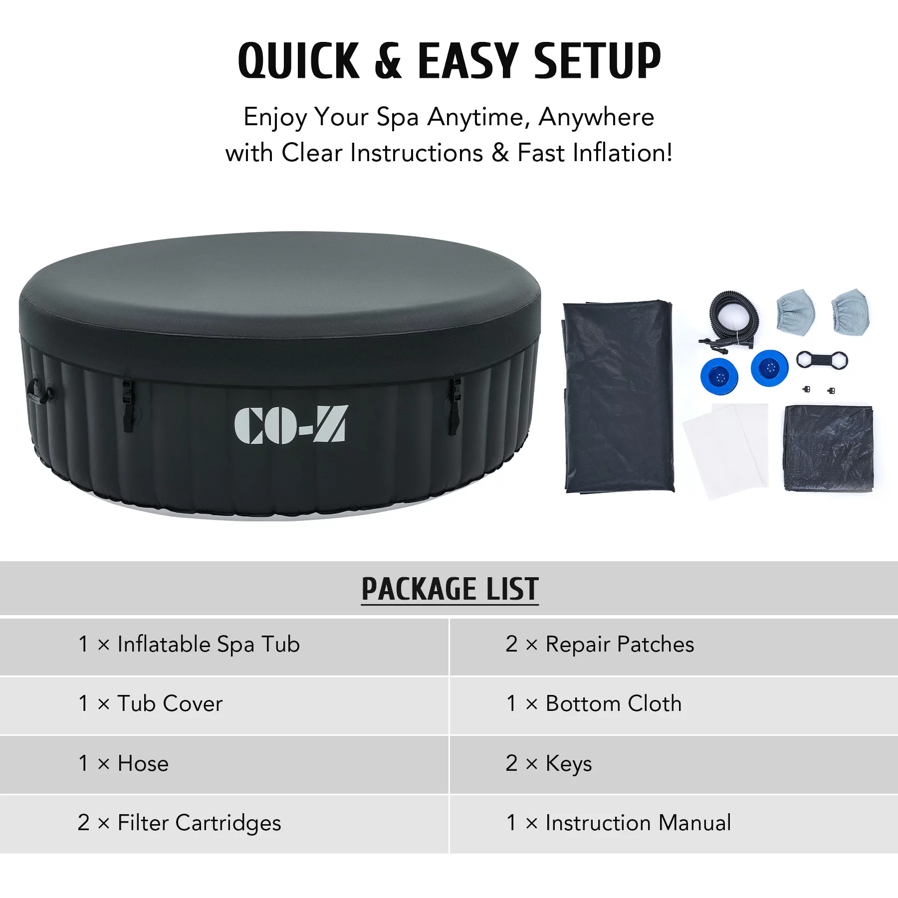 CO-Z 4-6 Person 7' Blow-Up Hot Tub with 130 Air Jets Cover Electric Pump Portable Pool, Gray - Womvr