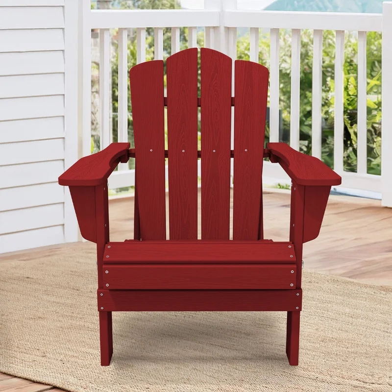 Outdoor Patio Folding HDPE Resin Adirondack Chair, Red - Womvr
