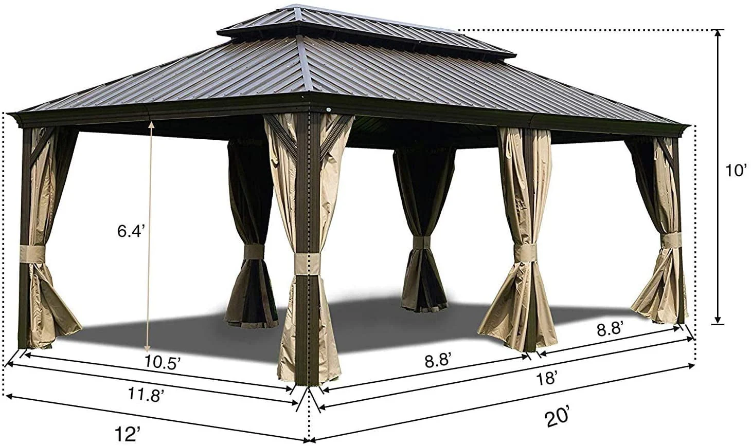 Kozyard Alexander Hardtop 12 ft. W x 10 ft. D Aluminum Hardtop Gazebo (Brown) - Womvr