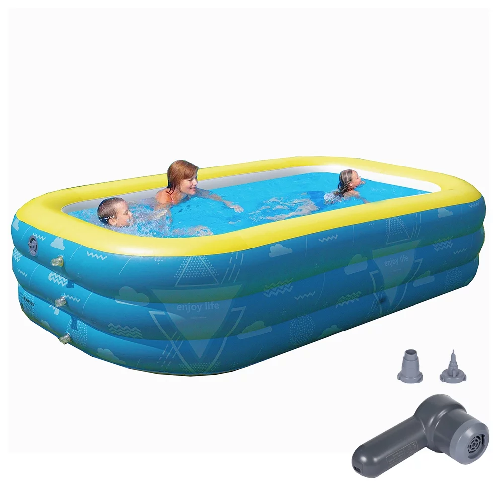Hyindoor Inflatable Swimming Pool with Pump 9.85×5.74×2.23ft Rectangle Kids, Adults, Family Blue - Womvr