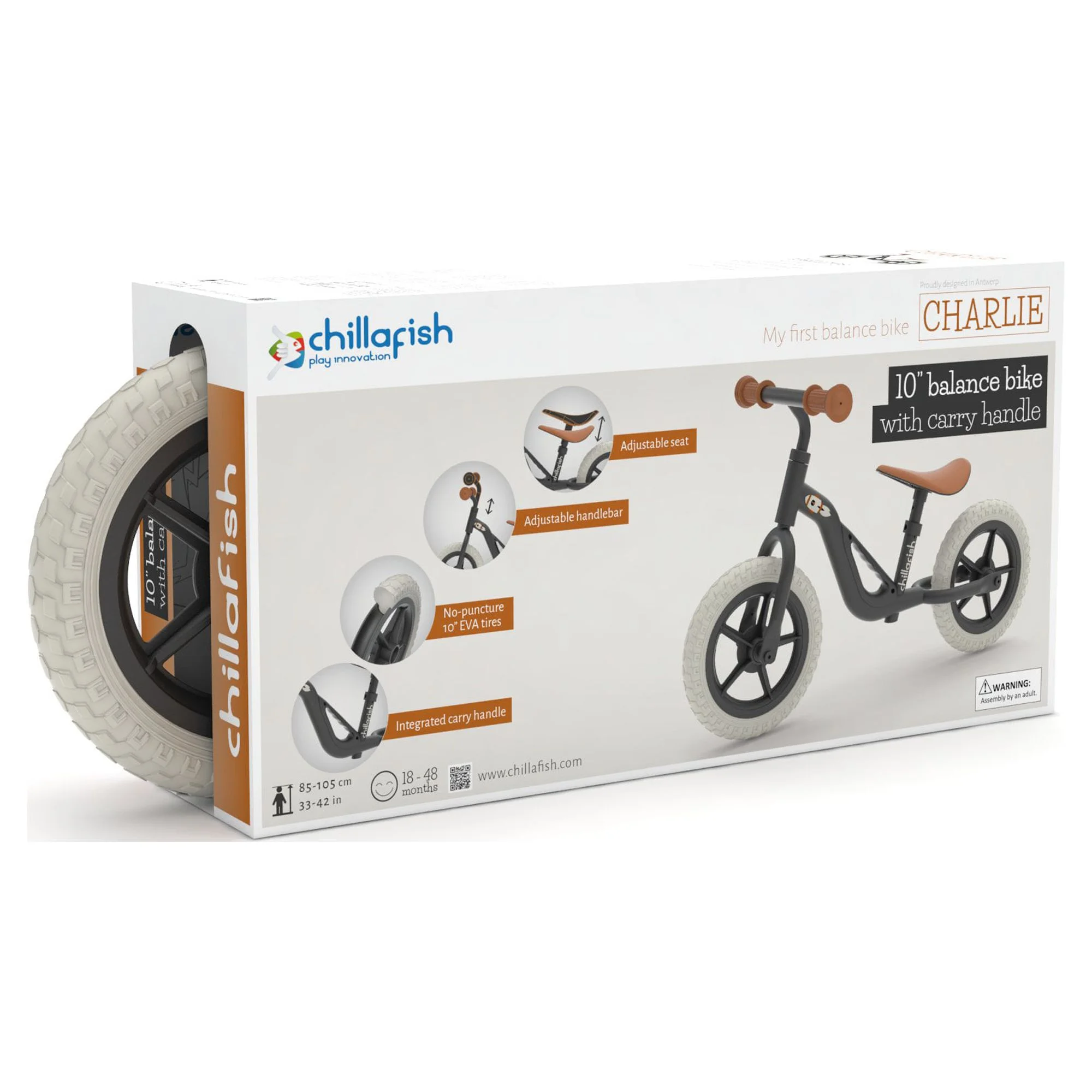 Chillafish Charlie lightweight toddler balance bike with carry handle, adjustable seat and handlebar, puncture-proof 10-inch wheels, for kids 18-48 months, Red - Womvr