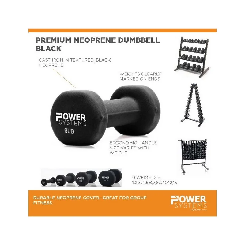 Power Systems Premium Neoprene Coated Dumbbell, Black, Pair, 8 lb - Womvr