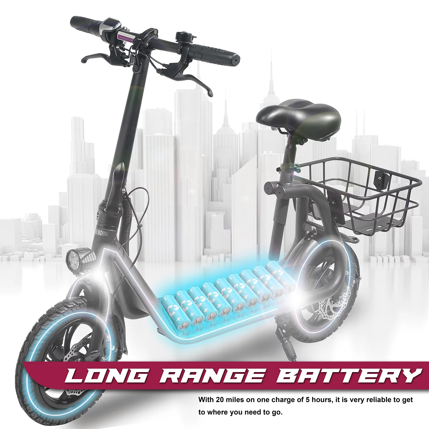 Cynetus Electric Bicycles Foldable Electric Scooter with Seat for Adults Electric Bike with Carry Basket - Womvr