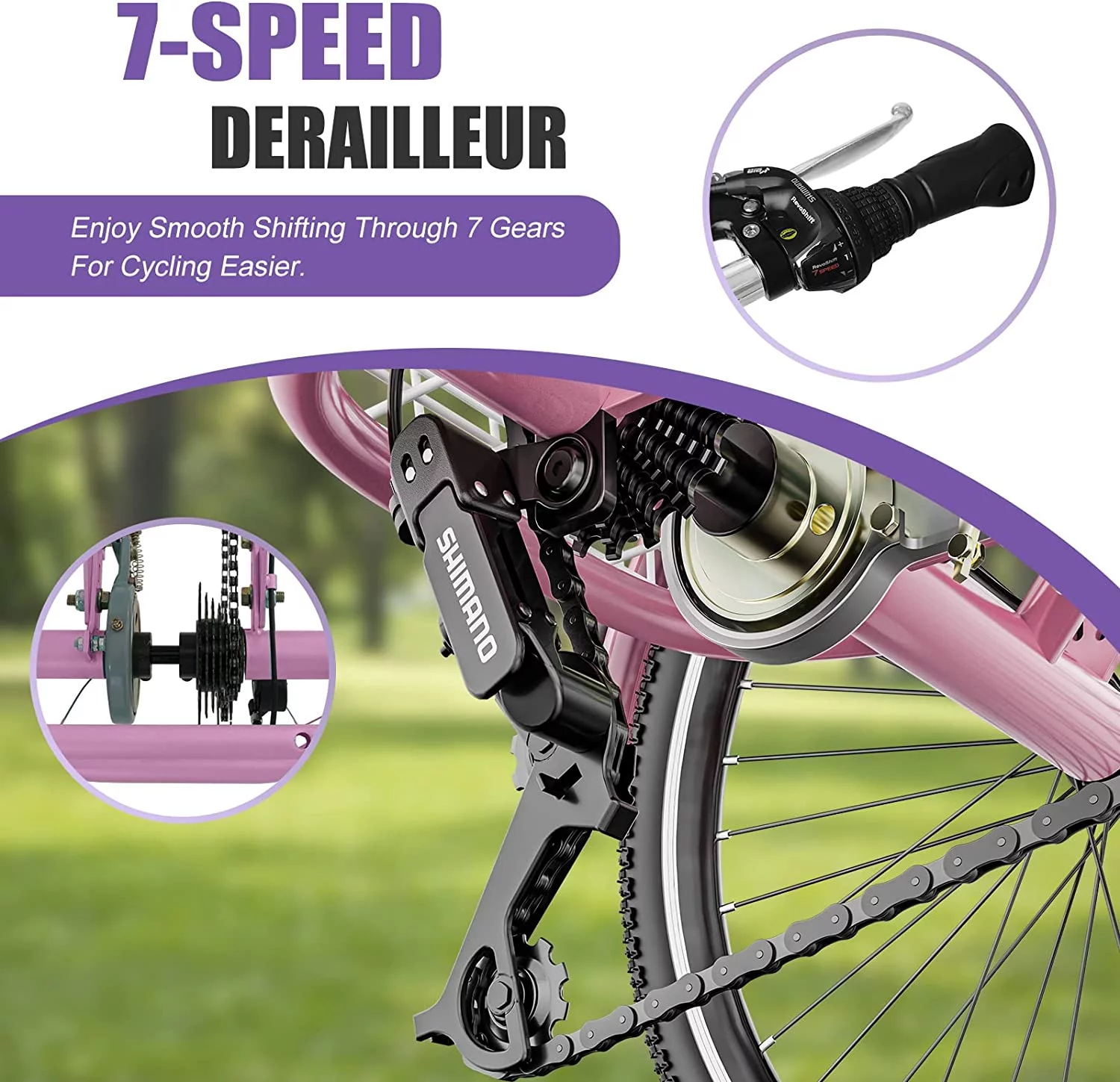 MOONCOOL Adult Tricycles with Rear Basket, 24 26 inch 7 Speed 3 Wheel Bikes, Three-Wheeled Bicycles Adult Trike with Backrest for Seniors, Women, Men - Womvr