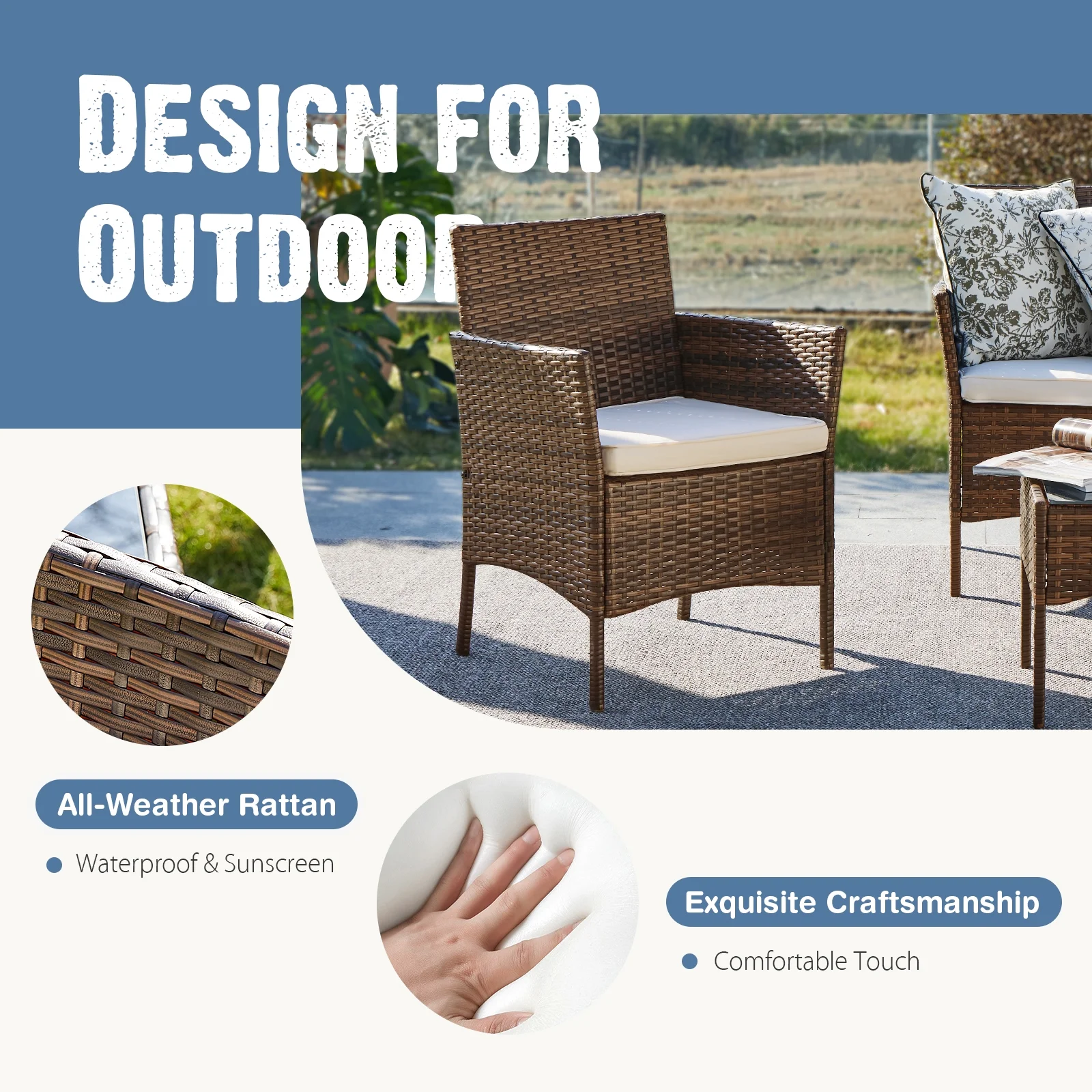 Yangming Outdoor Patio Furniture Set with Sectional Sofa, Table, Chairs and Thick Cushions - Perfect for Lawn, Garden, Backyard or Pool Area, Black - Womvr