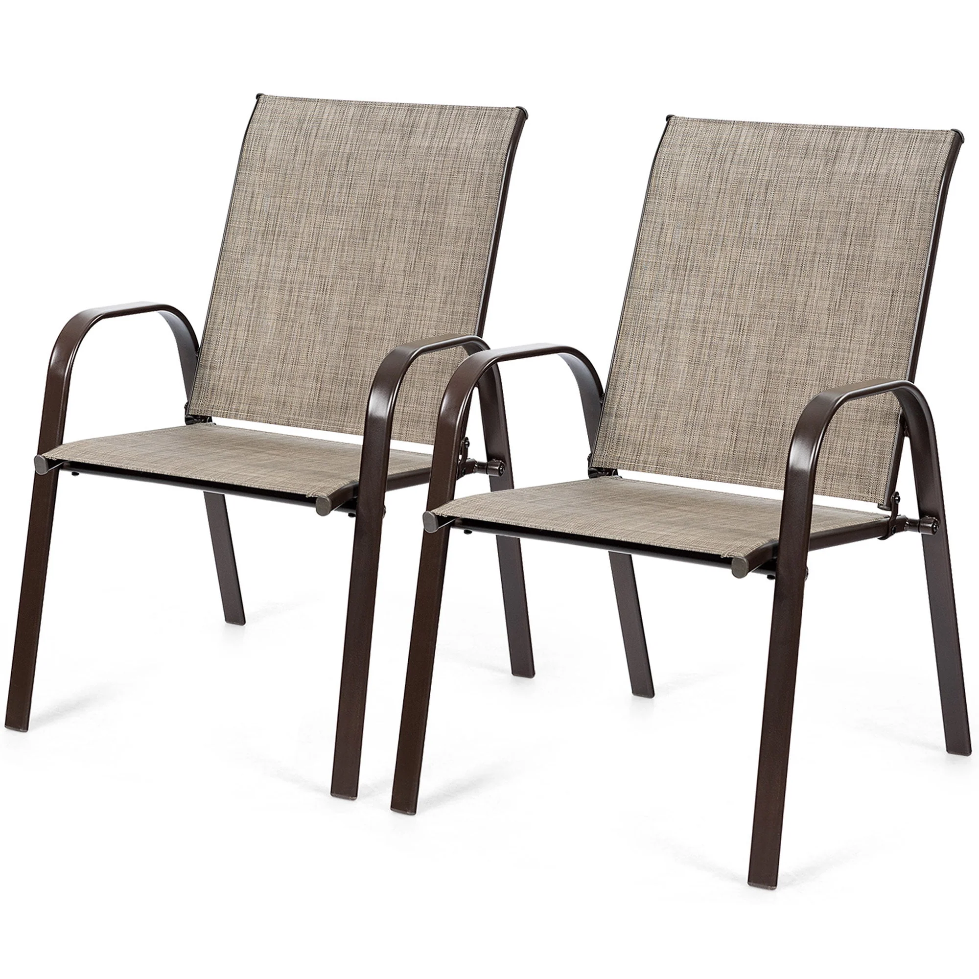 Gymax Set of 2 Patio Chairs Dining Chairs w/ Steel Frame Yard Outdoor Grey - Womvr
