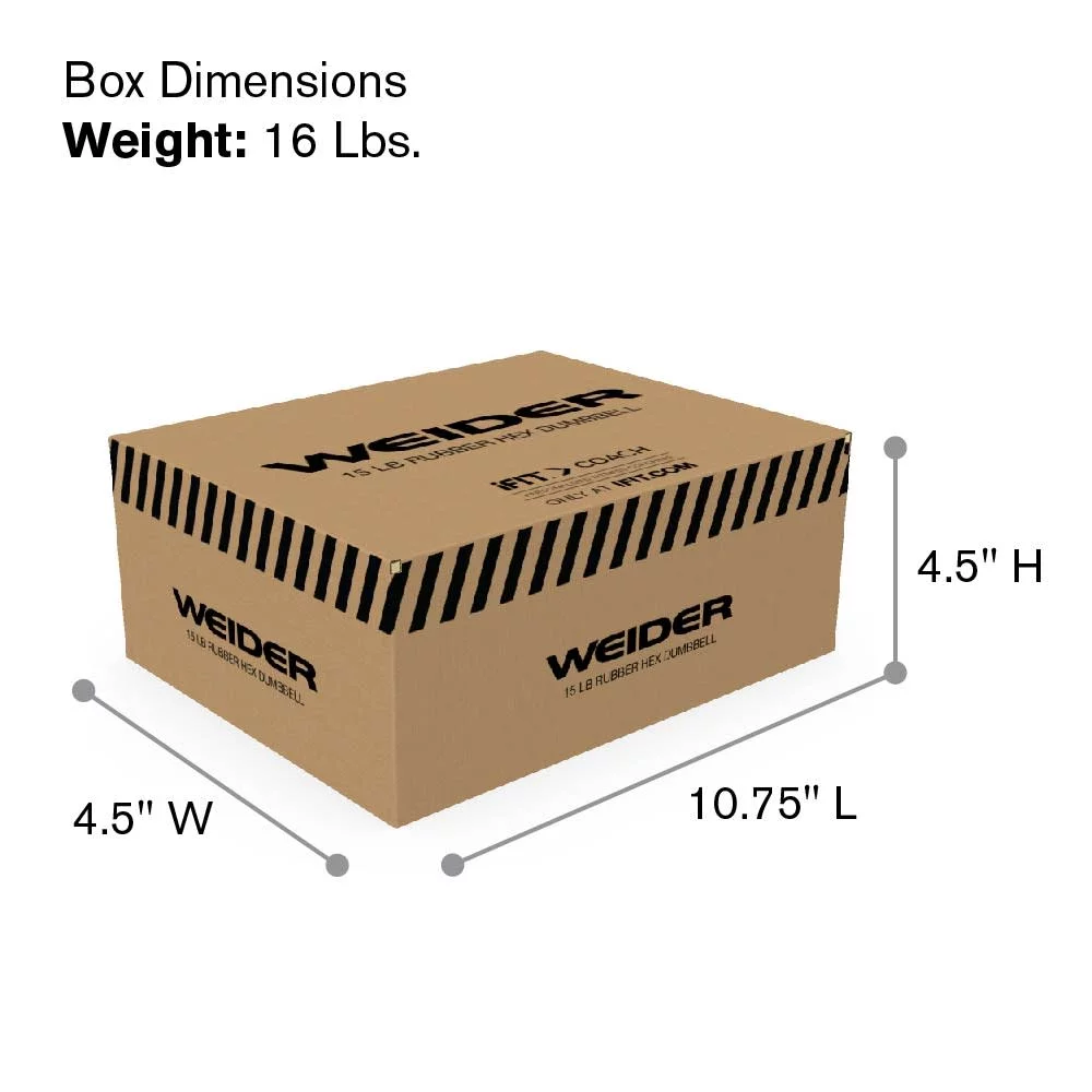 Weider Rubber Hex Dumbbell, 45 lbs - Sold Individually - Womvr