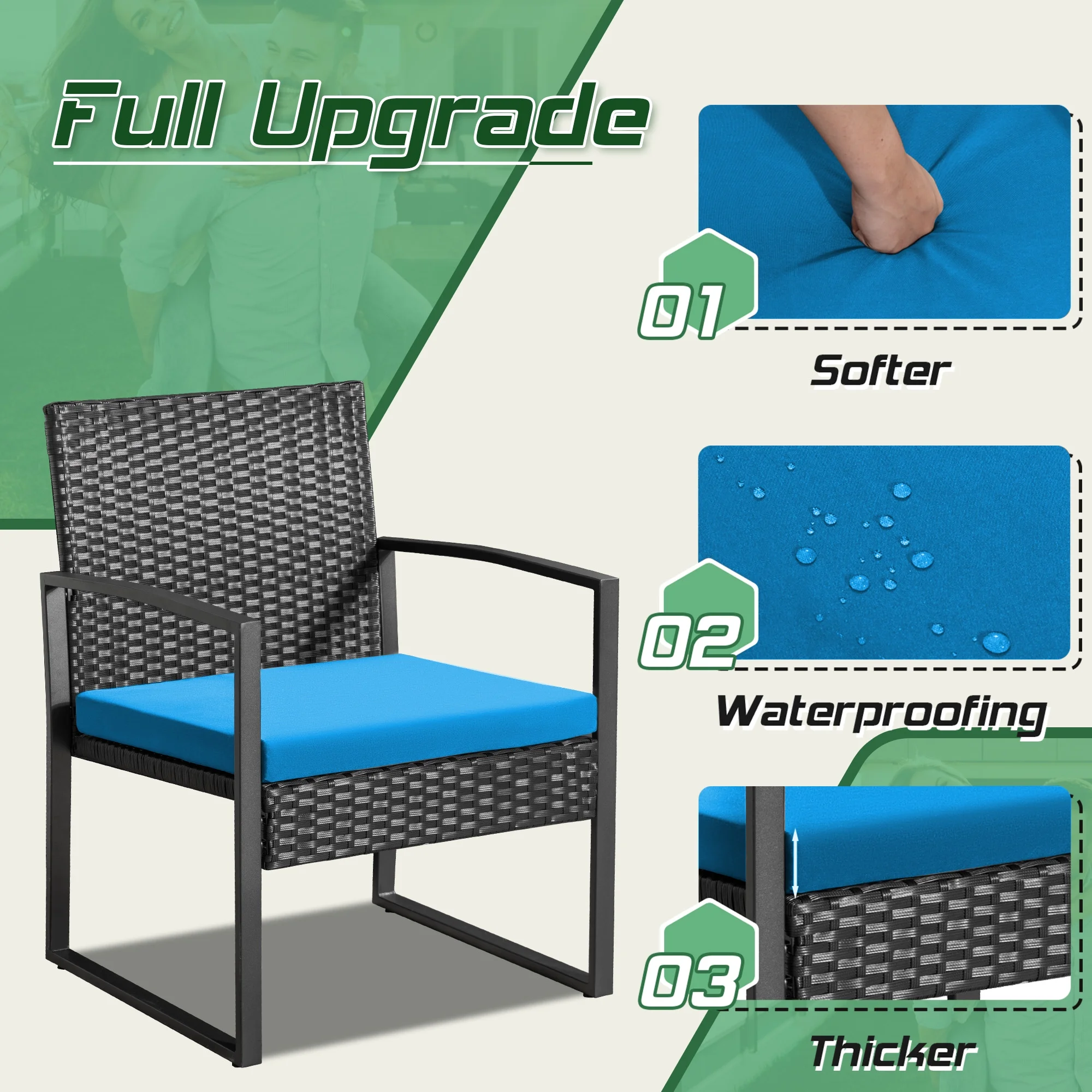 Homall Patio Furniture 3-Piece Set Casual Wicker Chair Bistro Chair with Coffee Table, Black - Womvr