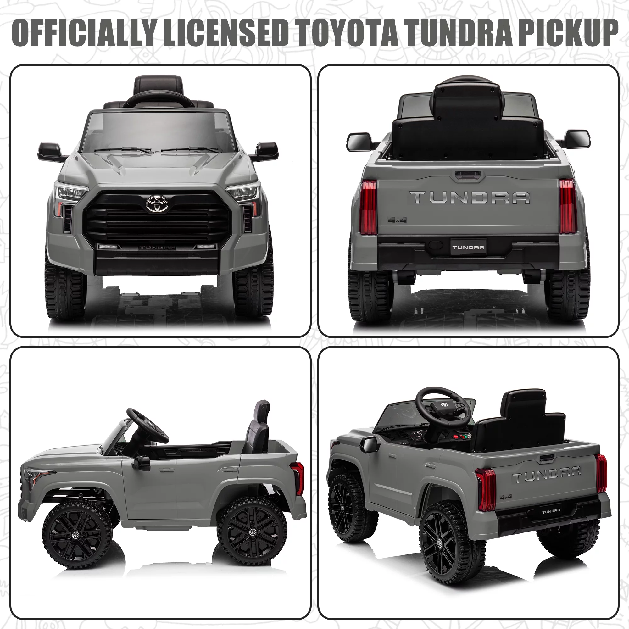 Toyota Tundra 12 V Powered Ride on Cars, Electric Pickup Truck Toys for Kids with Remote Control, 4 Wheels, Battery Powered, LED Light, MP3 Player, Green - Womvr