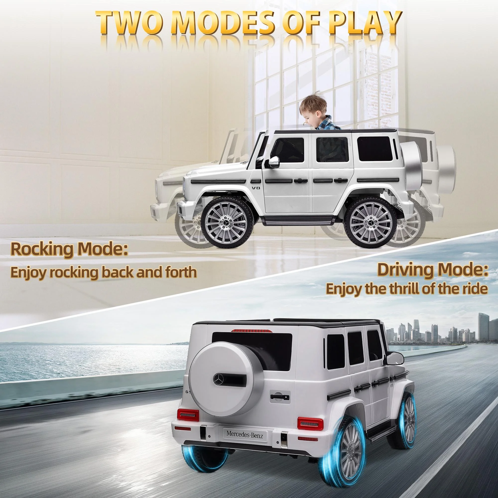24V Ride on Car with Remote Control for Kids Mercedes Benz Ride on Car Toy for Boys and Girls 3-6 Years Old, Electric Vehicle, Bluetooth, LED Light, White - Womvr