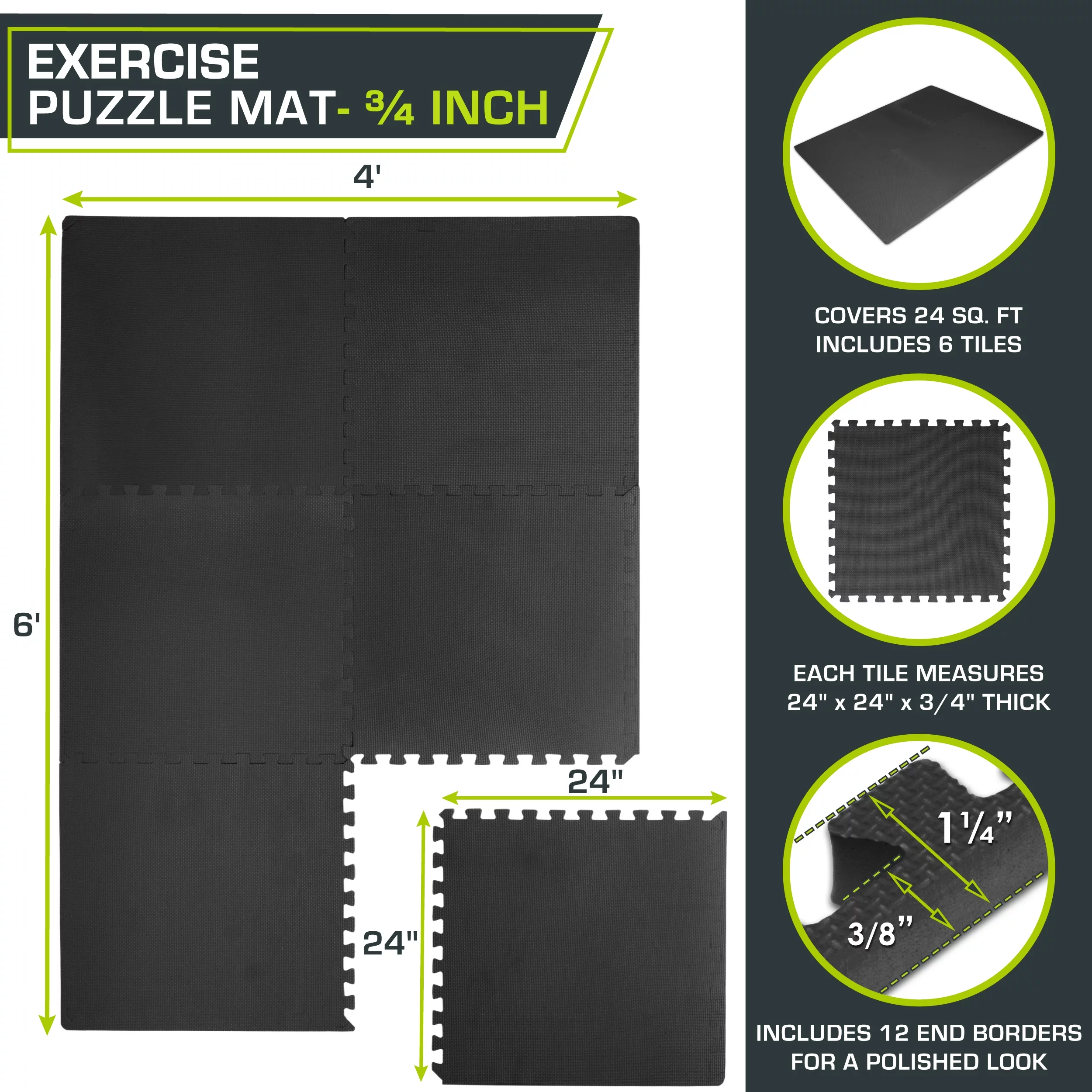 ProsourceFit Extra Thick Puzzle Exercise Mat 3/4