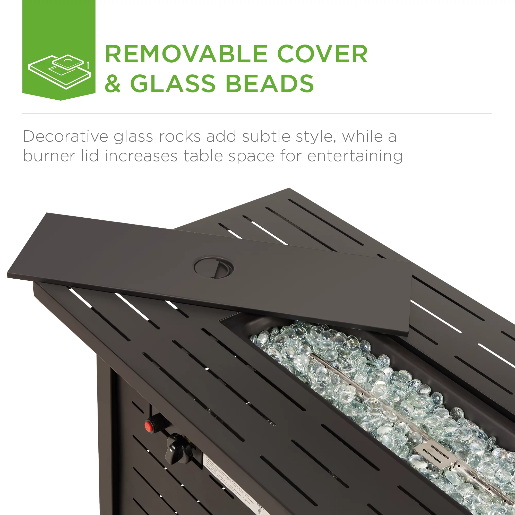 Best Choice Products 42in Fire Pit Table 50,000 BTU Rectangular Steel Propane Gas w/ Cover, Glass Beads - Gray - Womvr