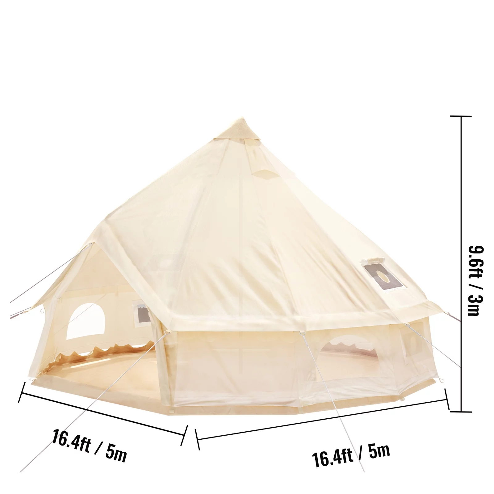 BENTISM 4-Season 8-10 People Large Waterproof Cotton Canvas Bell Tent With Stove for Camping Parties(5M Dia) - Womvr