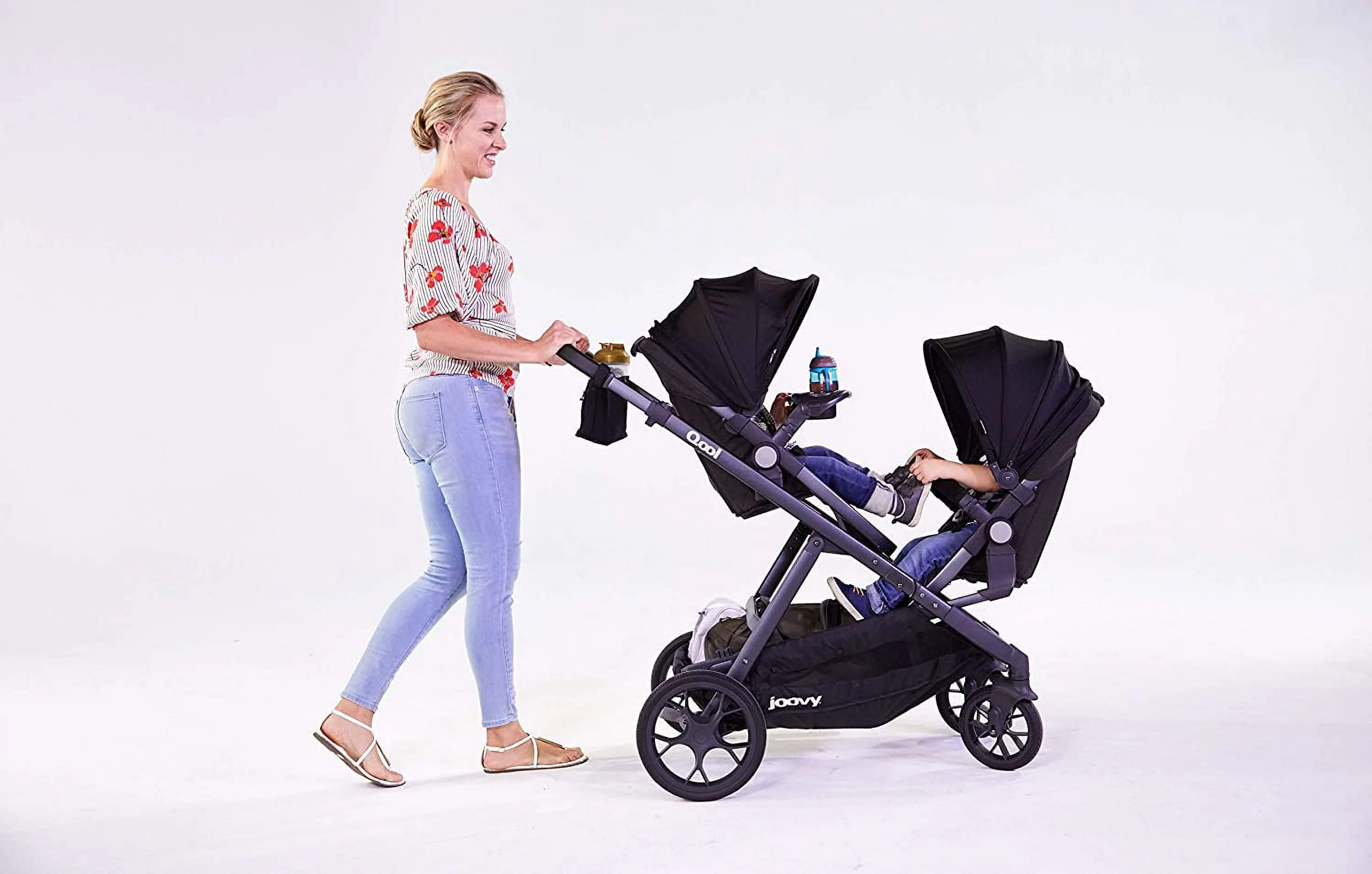 Joovy Qool Convertible Modular Single Double Triple Stroller, Gray Melange - Womvr