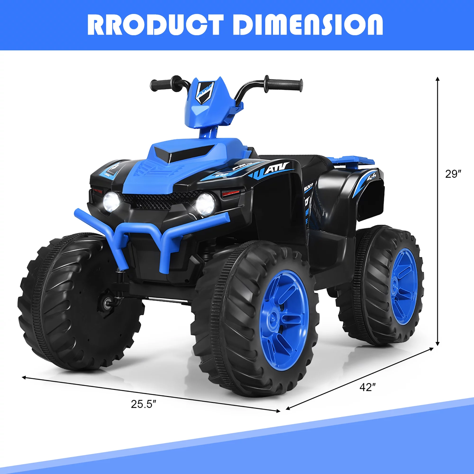 Costway 12V Kids 4-Wheeler ATV Quad Ride On Car w/ LED Lights Music  USB Navy - Womvr