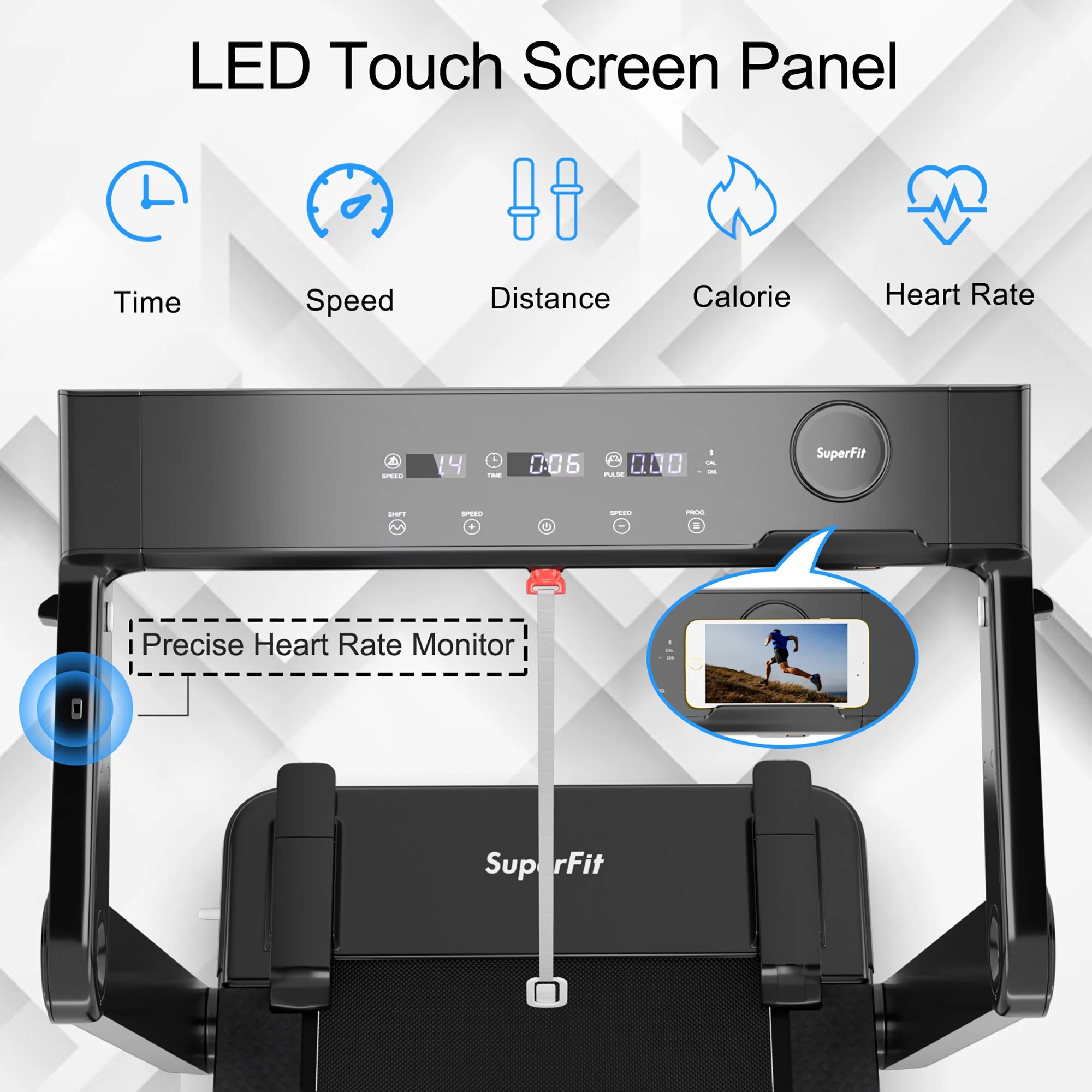 Superfit 4.0HP Foldable Electric Treadmill Jogging Machine w/Bluetooth Black - Womvr