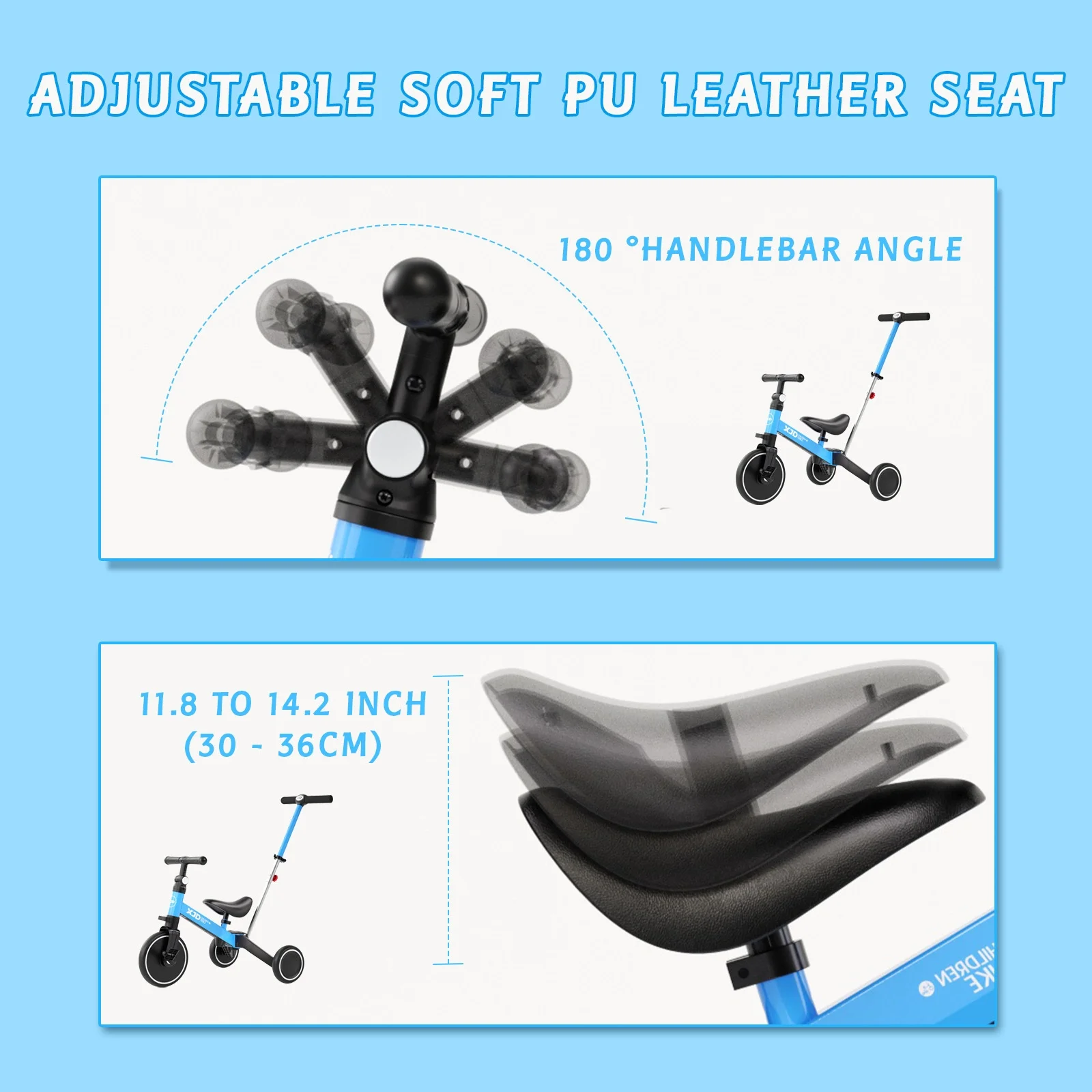 XJD 7 in 1 Toddler Tricycle with Push Handle,Toddler Bike for 1-3 Years Old Boy Girl, Toddler Push Tricycle, Baby Bike Balance Bike with Adjustable Seat Height and Removable Pedal - Womvr