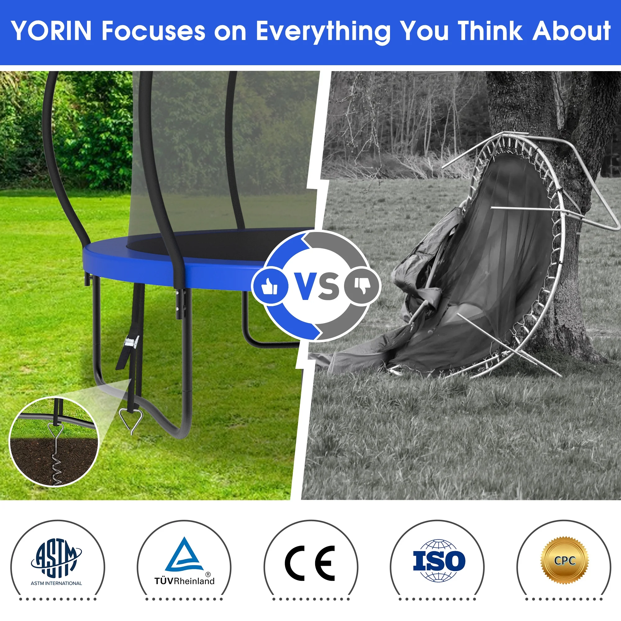 YORIN Trampoline for 2-3 Kids, 8FT 10FT Trampoline for Adults with Enclosure Net, Basketball Hoop, Ladder, 800LBS Outdoor Recreational Trampoline with Light, Sprinkler, Socks, Heavy Duty Trampoline - Womvr