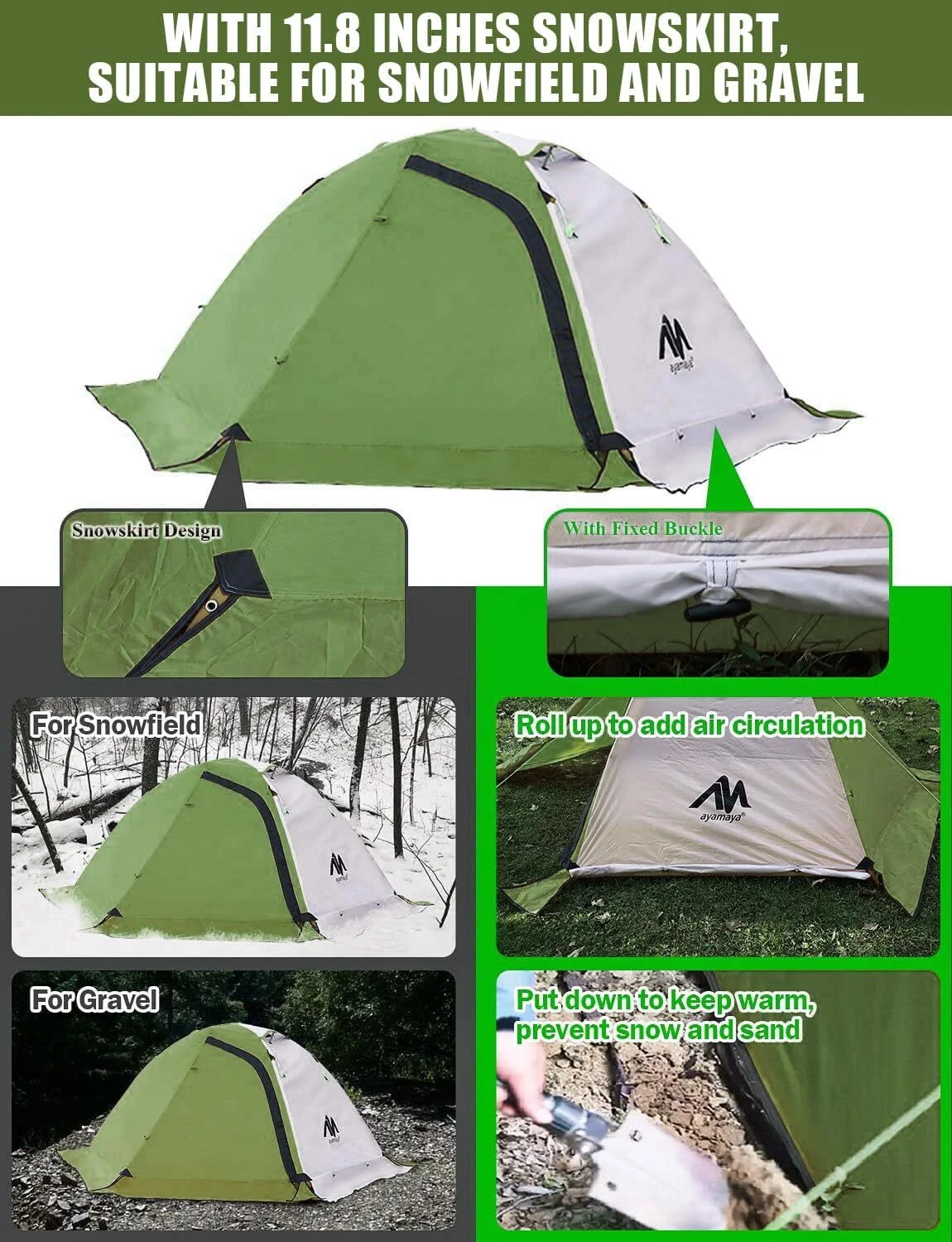 IC ICLOVER 4 Season Backpacking Tent for 2 Person Ultralight Waterproof All Weather Double Layer Camping Tents for Backpacker Outdoor Hiking Survival - Green - Womvr